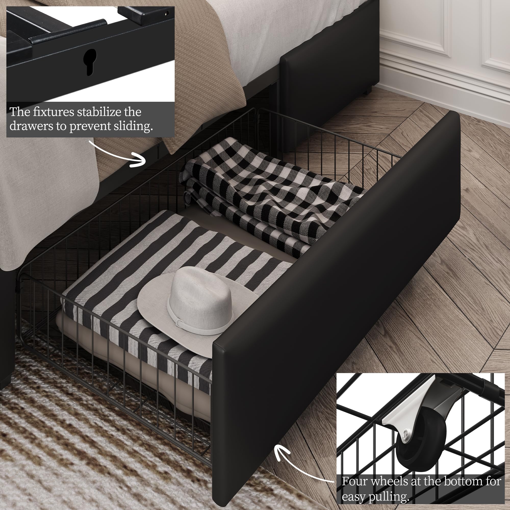 Yaheetech Queen Upholstered Bed Frame with Adjustable Diamond Button-Tufted Headboard & 3 Storage Drawers - Sturdy Wooden Slats Platform Bed - Black - Perfect for Small Bedrooms & Guest Rooms