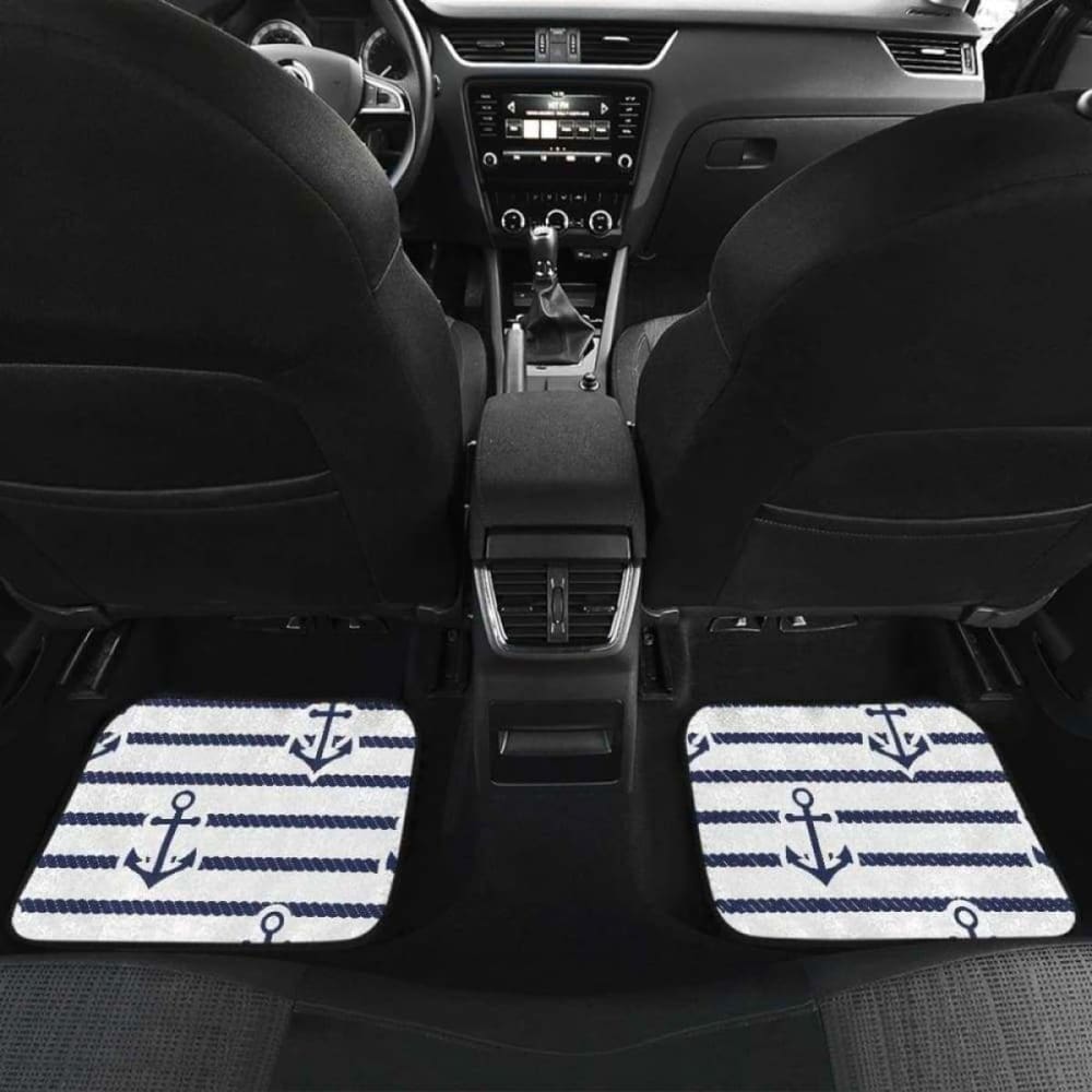 Premium Nautical Anchor Rope Design Car Floor Mats - Non-Slip Front & Back Set (192609) - Perfect for Boats, Jeeps, SUVs & Marine-Themed Vehicles