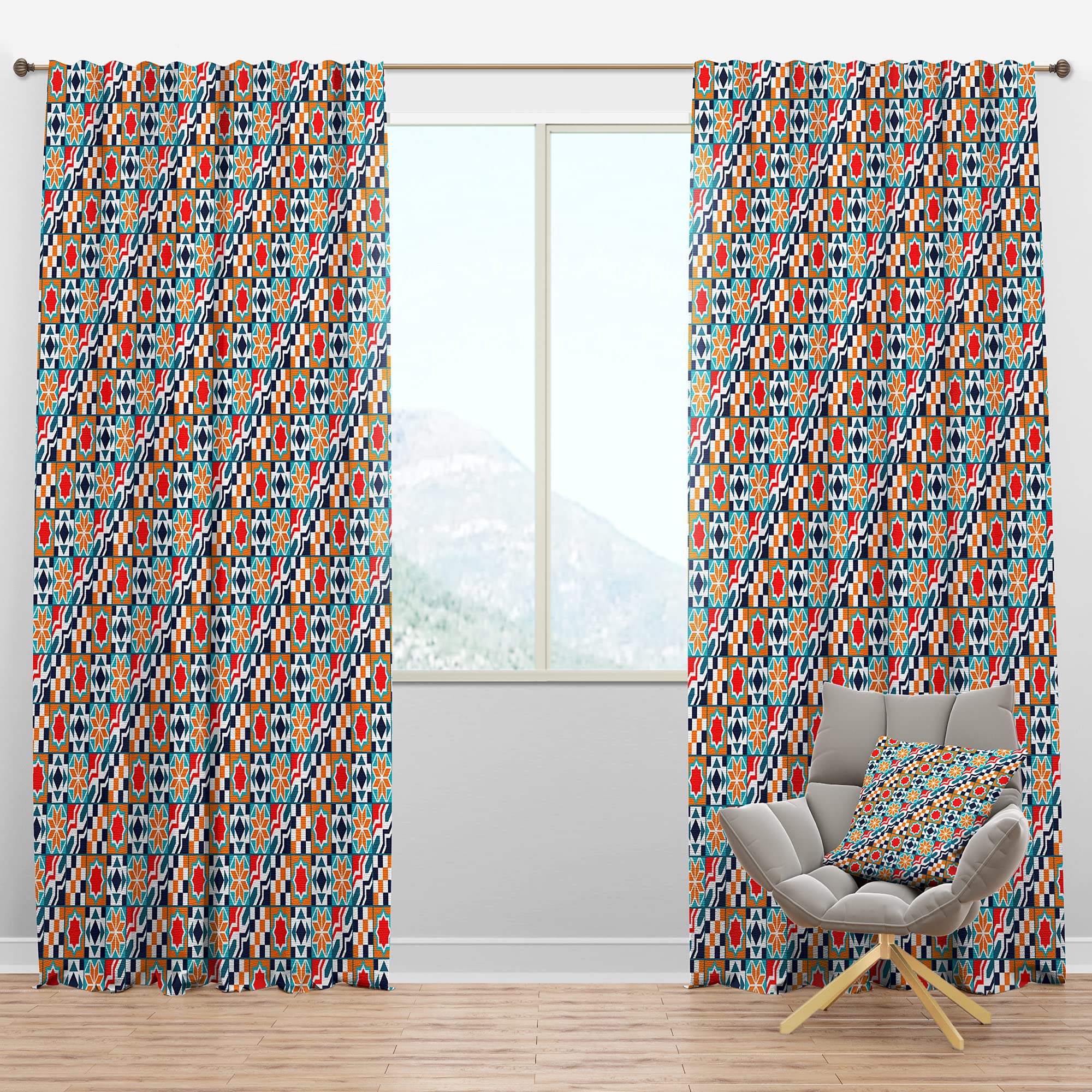 DesignQ Blackout Curtains - Colorful Diagonal Geometric Tiles Pattern Thermal Insulated Window Drapes (52x90, Single Panel) for Bedroom & Living Room - Blocks Light & Noise, Perfect for Home Theater, Nursery & Shift Workers