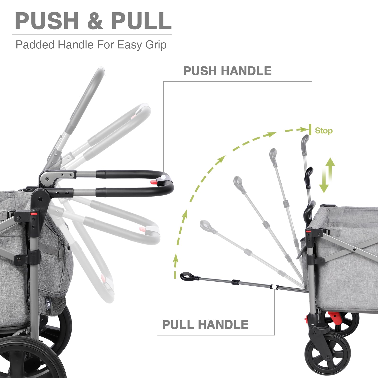 EVER ADVANCED Foldable Wagon for Kids & Cargo - Collapsible Stroller with Adjustable Handle & Removable Canopy, 5-Point Safety Harness (Gray) - Perfect for Beach Trips, Camping, Shopping & Outdoor Adventures