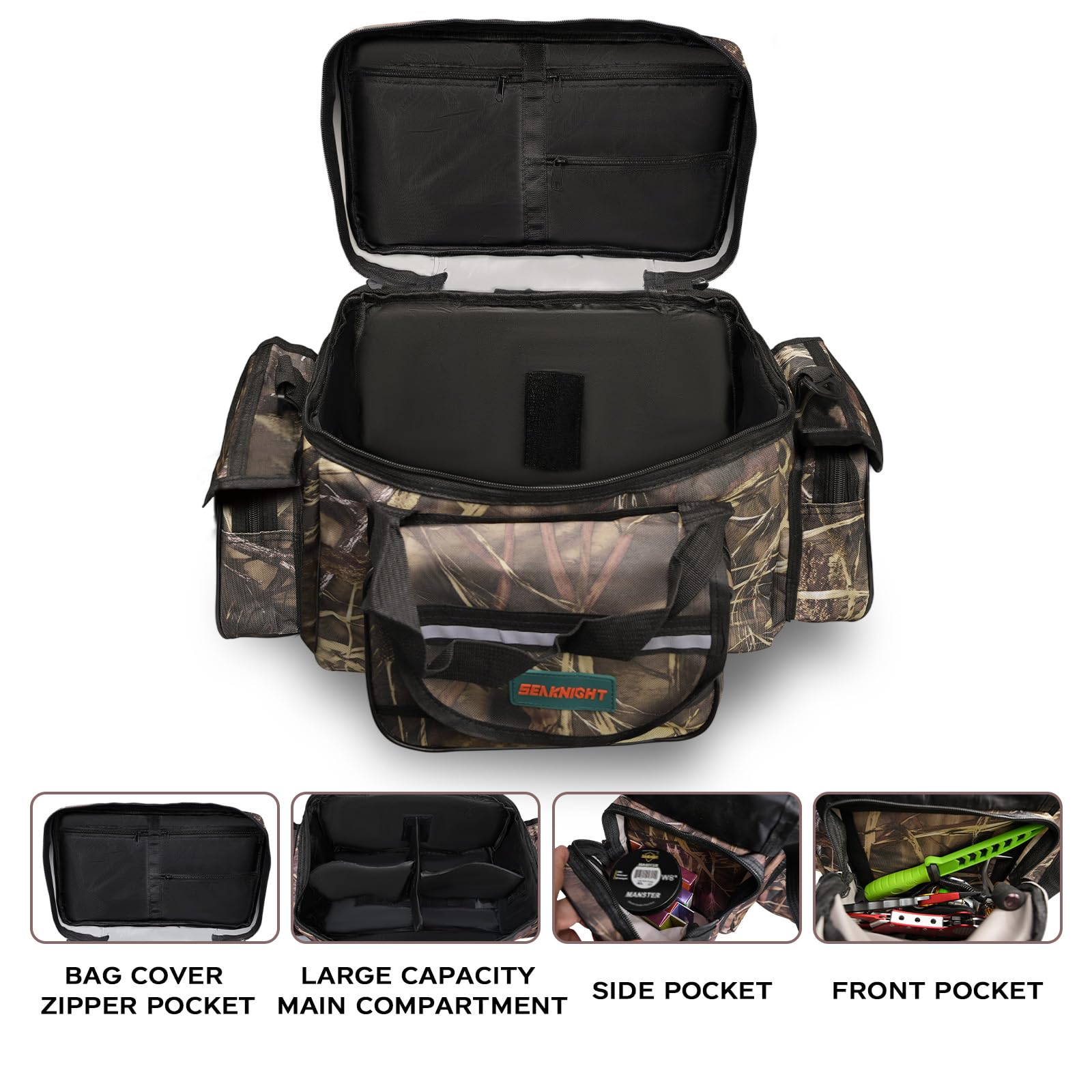 SeaKnight Waterproof Fishing Tackle Bag - Durable Saltwater & Freshwater Fishing Gear Organizer with Padded Shoulder Strap - Perfect for Bass, Trout & Offshore Fishing Trips
