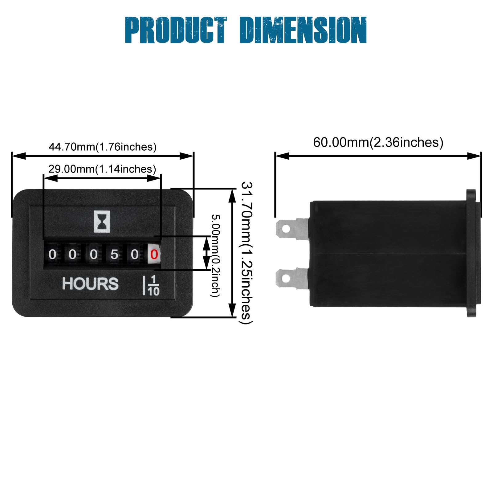 Runleader Mechanical Hour Meter 6V-80V DC - Maintenance Tracking for Lawn Mowers, Golf Carts, Boats, Forklifts, RVs & More - Durable Engine Usage Monitor for Equipment Maintenance & Service Intervals