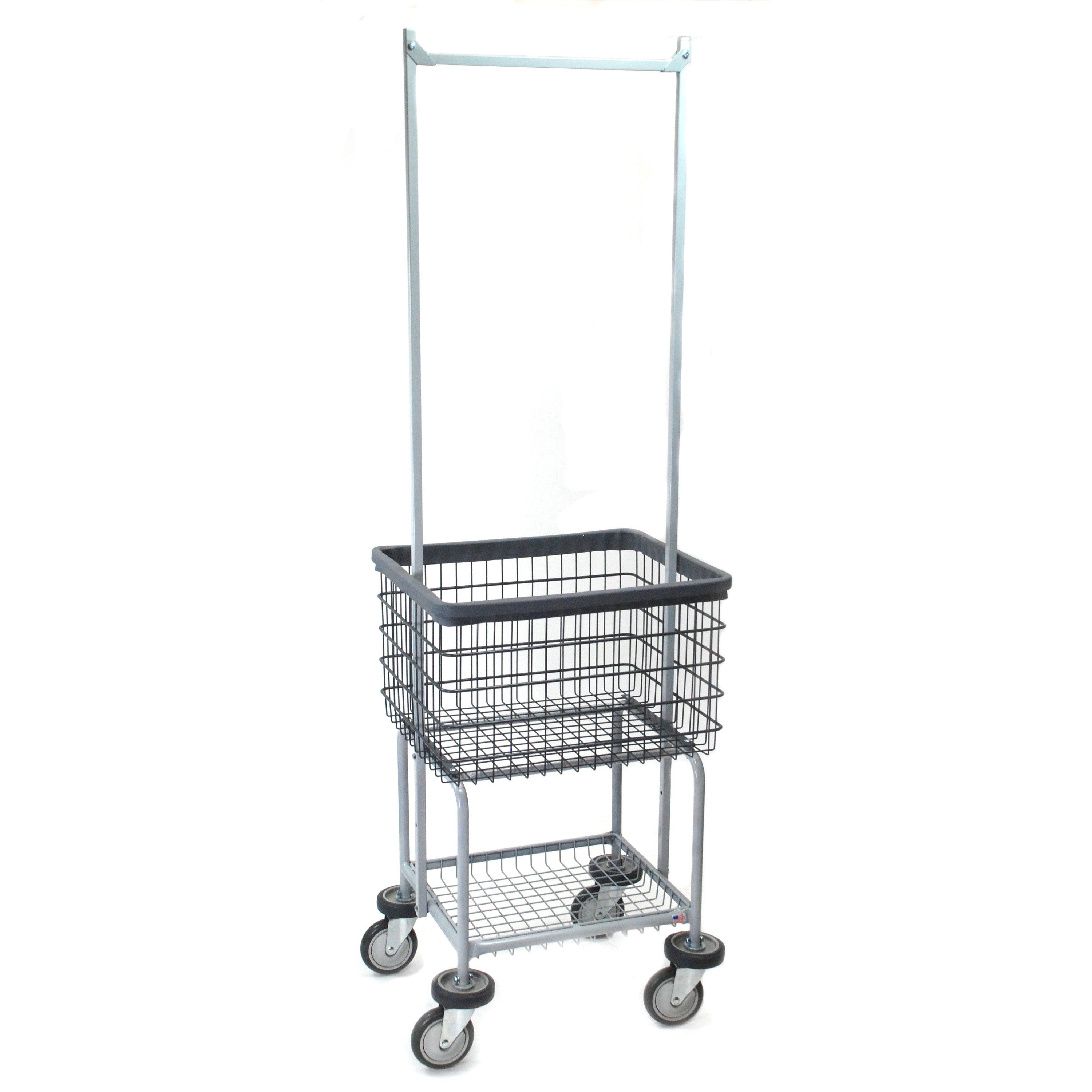 Durable Elevated Laundry Cart with Double Pole Rack - Anti Rust Coating for Heavy Duty Use | Perfect for Laundry Room, Dormitory & Commercial Spaces