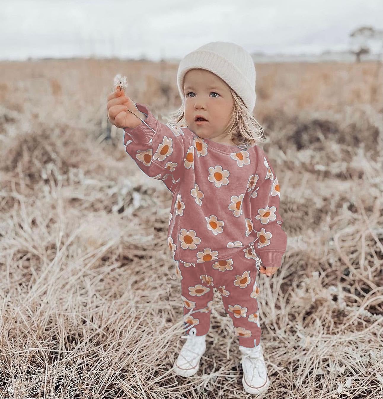 Hnyenmcko Newborn Baby Girl Outfits Set - Waffle Knit Long Sleeve Floral Sweatshirt Top & Pants for Infant | Fall Winter Warm Clothes | Perfect for Family Photos, Holiday Gifts & Daily Wear