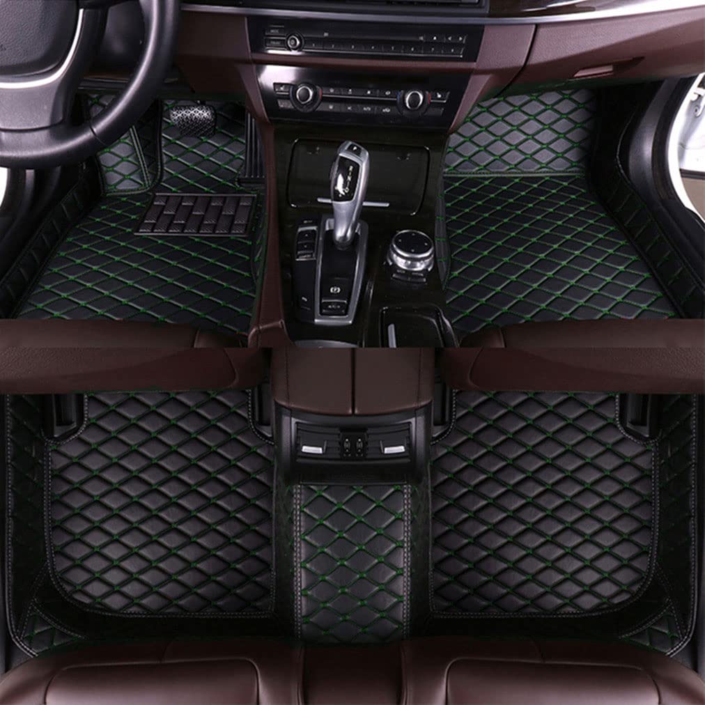 Premium Leather All-Weather Floor Mats for Land Rover Range Rover Evoque 2012-2015 (4-Door) - Black & Green Luxury Carpet Liners with Maximum Protection - Perfect for Off-Road Adventures, Daily Commutes & Extreme Weather Conditions