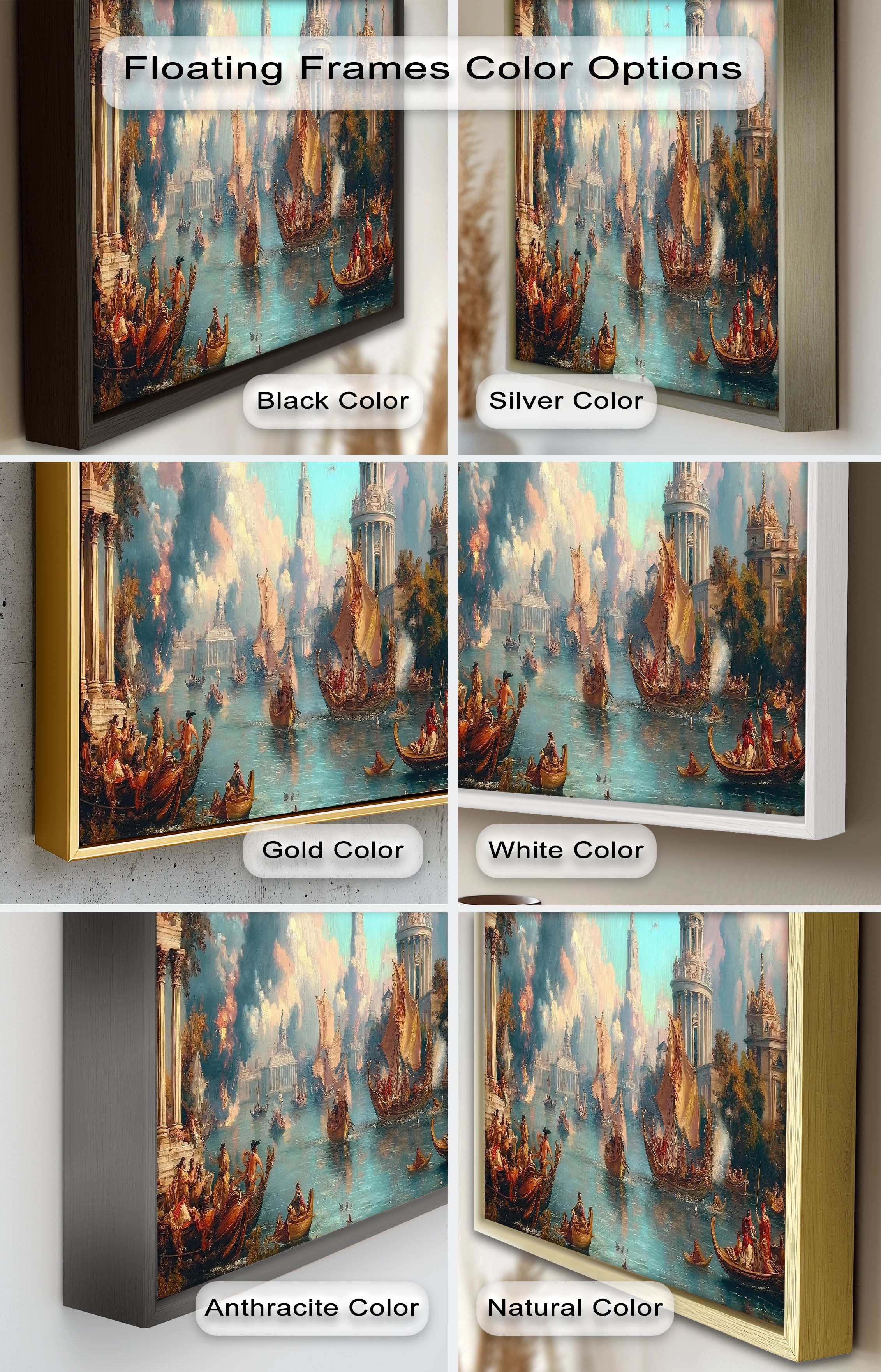Baroque River Parade - Grand Venetian Fantasy Oil Painting | Hand-Painted Canvas Art for Home & Office Decor | Perfect for Living Room, Bedroom, or Gallery Wall Display