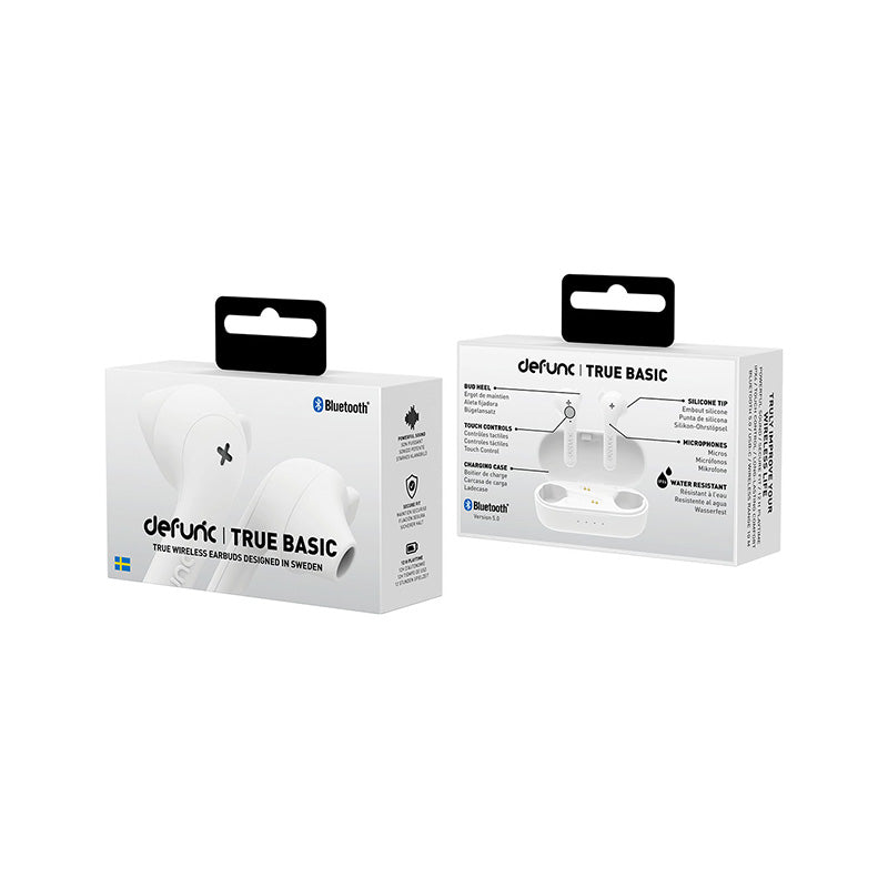 Defunc True Basic True Wireless Earbuds - White | Bluetooth Headphones for Gym, Running & Work | Sweatproof & Lightweight