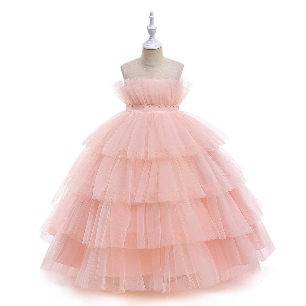 Pink Princess Round Floor Length Tulle Flower Girl Dress for Weddings, Birthday Parties & Special Occasions