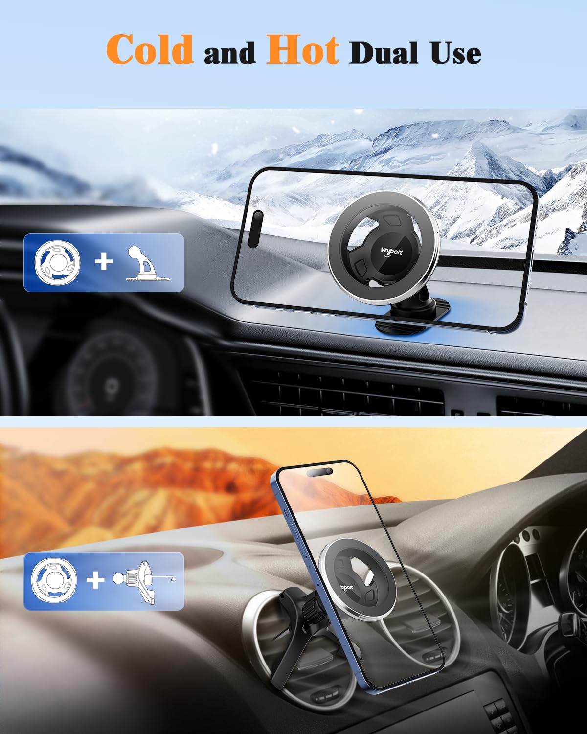 Volport Magnetic Car Phone Mount for Magsafe - Universal Air Vent & Dashboard Holder with Strong Magnet for iPhone 16/15/14/13/12 Pro Max Plus & Samsung S24 Ultra - Perfect for Hands-Free Driving & GPS Navigation