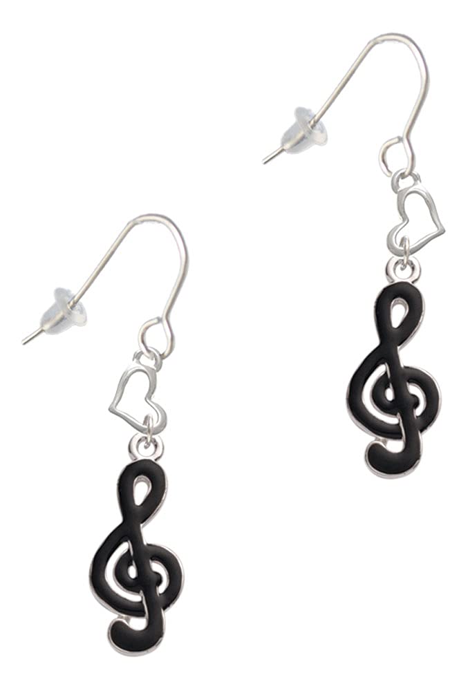 Delight Jewelry Sterling Silver Black Music Note Heart French Hook Earrings - Perfect for Concerts, Date Nights & Gift Giving