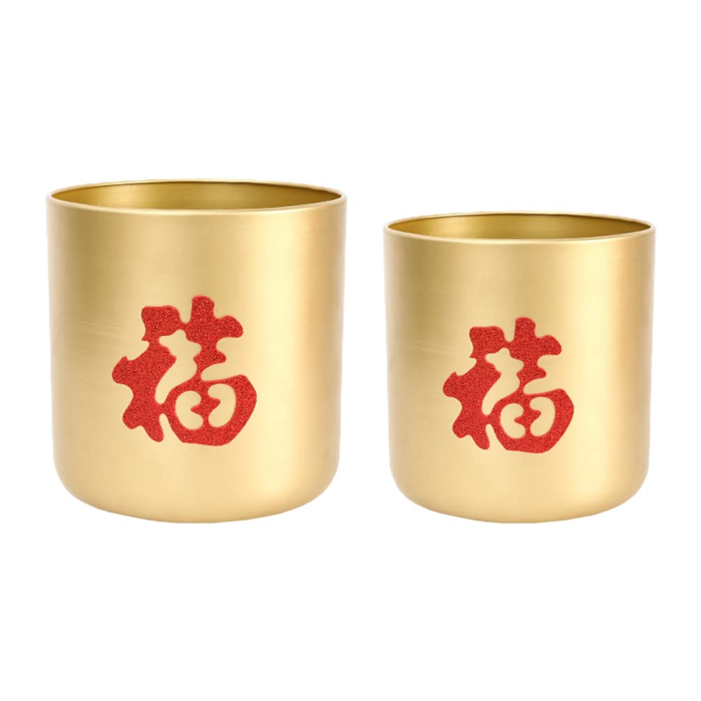 PRETYZOOM 2-Piece Chinese Ceramic Flower Pots - Feng Shui Treasure Basin Planter with Golden Statue for Home Garden Decor, Housewarming Gift, Prosperity Arrangement | Perfect for Indoor Plants, Outdoor Garden Display, and Wealth Attracting Decorations