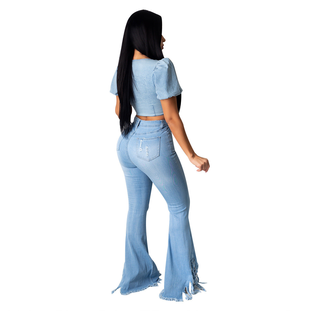 Ripped Denim Tassel High Rise Jeans for Women - Trendy Distressed Skinny Jeans with Fringe Details | Perfect for Casual Outfits, Street Style & Night Out