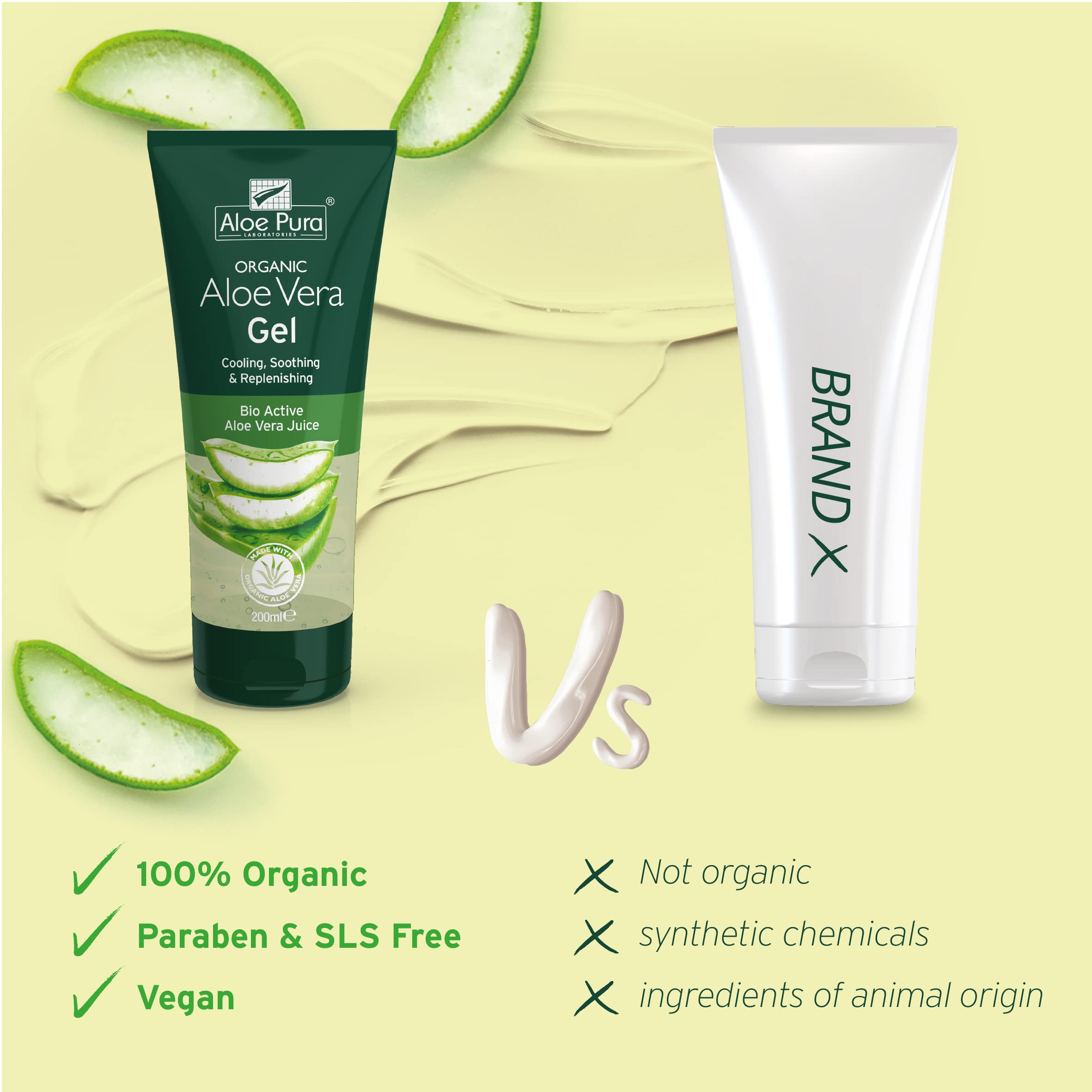 Organic Aloe Vera Gel for Face & Body - 200ml Cooling Soothing Vegan Aloe Pura Gel, Natural, Cruelty-Free, Paraben & SLS Free - Perfect for Sunburn Relief, After Sun Care, Skin Hydration & Hair Treatment