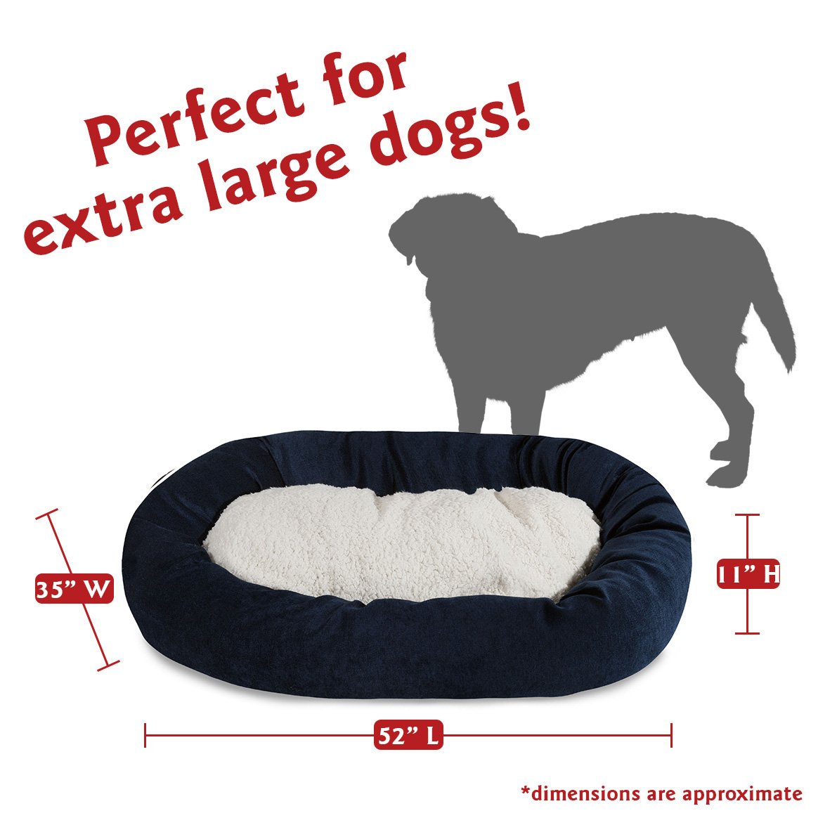 52 Inch Navy Blue Sherpa Dog Bed - Ultra Soft & Cozy Large Dog Bed for Big Dogs, Washable Pet Bed with Non-Slip Bottom - Perfect for Living Room, Bedroom & Crate Use