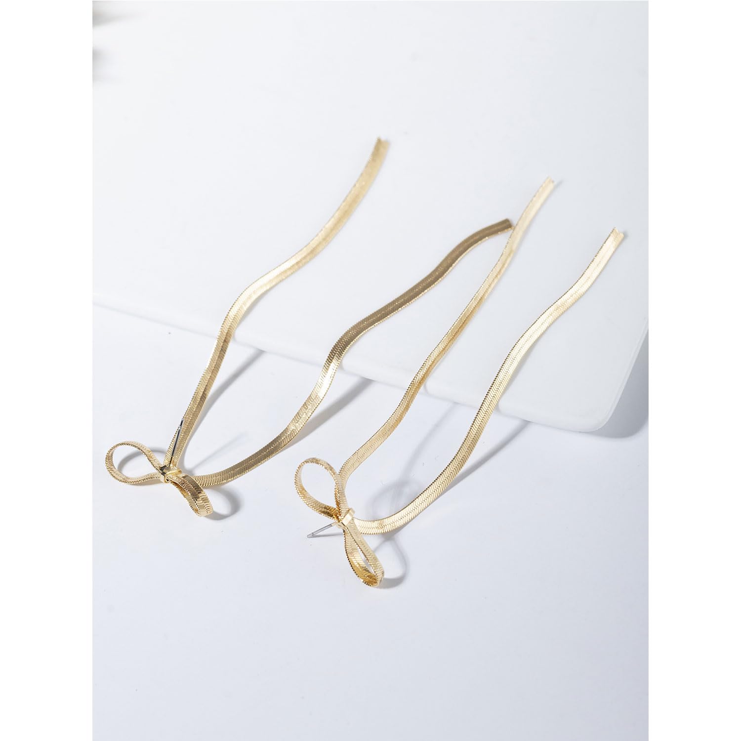 **Elegant Gold & Silver Bow Earrings for Women - Snake Chain Ribbon Dangle Earrings with Long Tassels - Perfect for Weddings, Parties, Christmas Gifts & Everyday Fashion Jewelry**