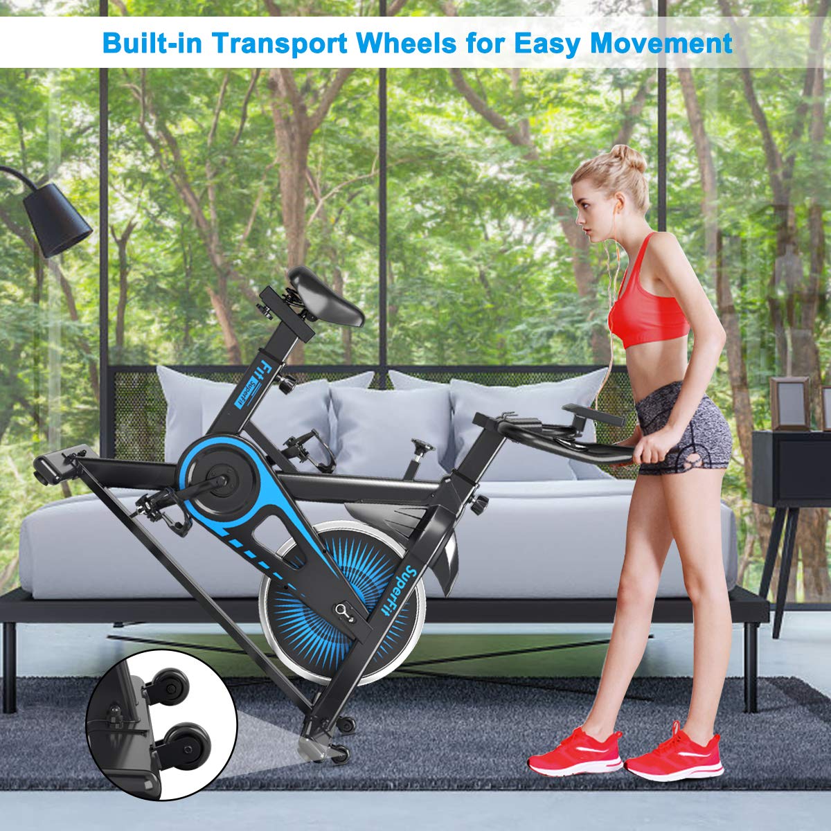 Goplus Indoor Cycling Bike - Silent Belt Drive Exercise Bike with Steel Flywheel, Adjustable Seat & Handlebar, LCD & Heart Rate Monitor - Perfect for Home Gym, Cardio Workout & Weight Loss Training