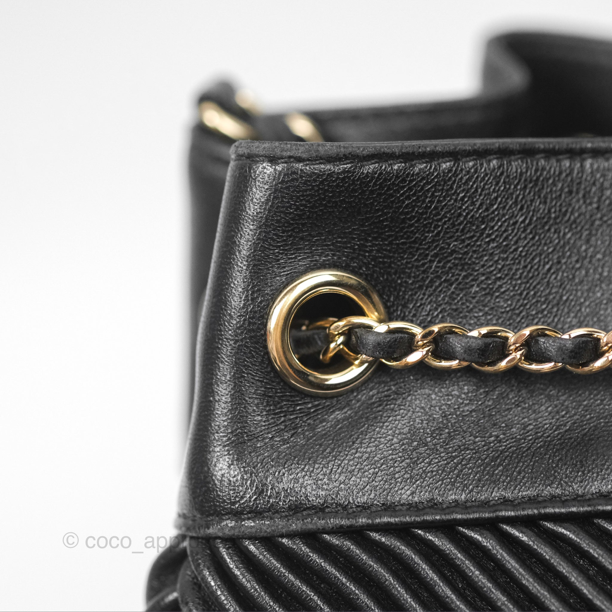 Chanel CC Chain Drawstring Bucket Bag Chevron Black Lambskin Gold Hardware - Luxury Crossbody Shoulder Bag for Women, Perfect for Parties, Date Nights & Special Occasions