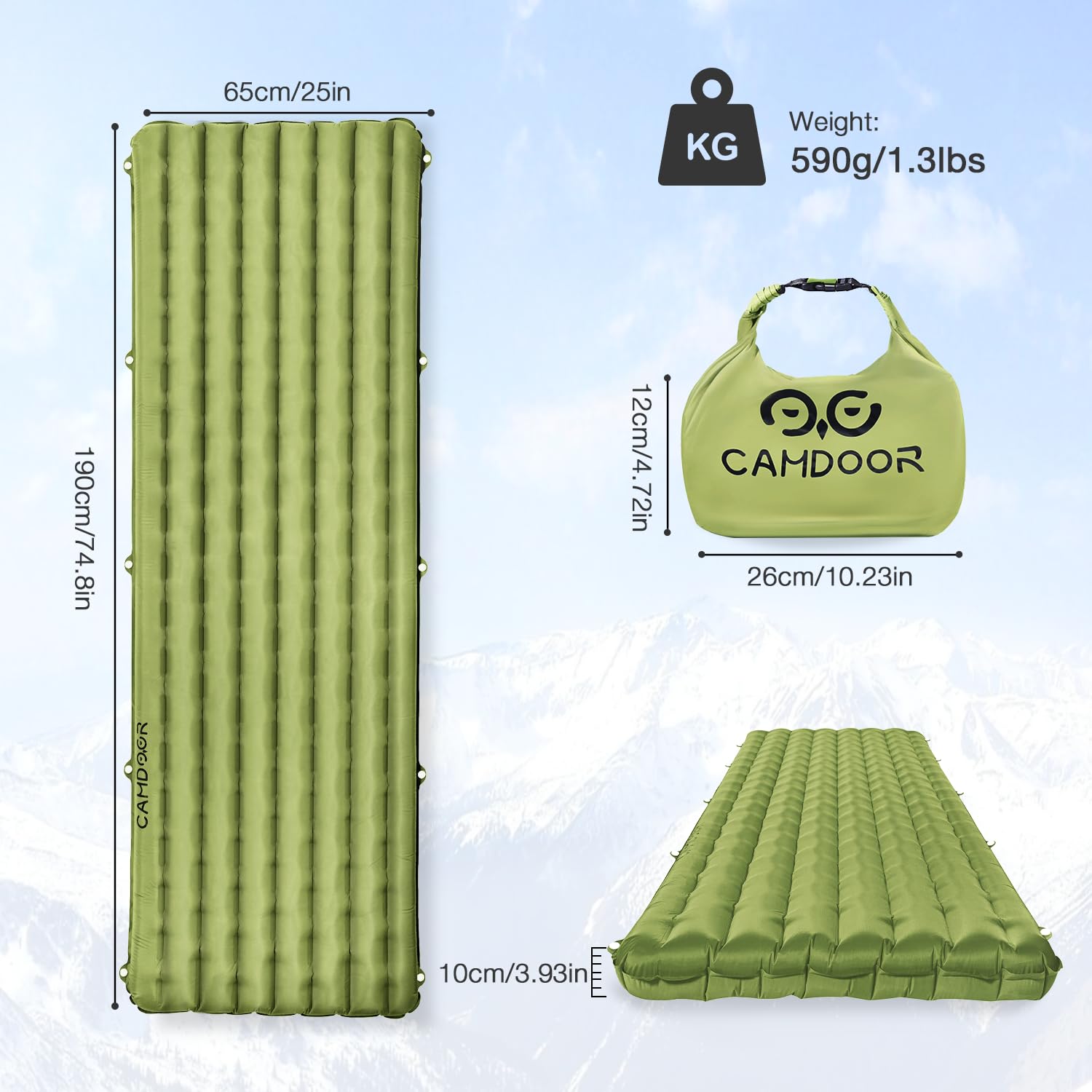 Ultralight Sleeping Pad for Camping - 6.8 R-Value Insulated Camping Mattress for Hiking, Backpacking & Outdoor Adventures | Patchable & Includes Inflatable Bag | Perfect for Cold Weather Camping & Backcountry Expeditions
