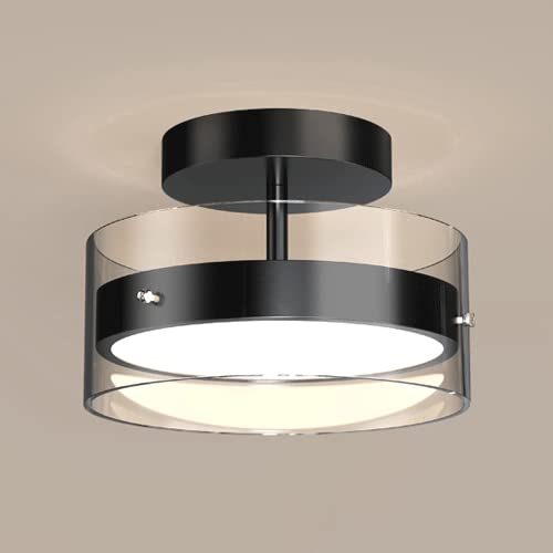 3000K LED Semi-Recessed Ceiling Light Fixture with Glass Shade - Warm White Close-to-Ceiling Lighting for Kitchen, Hallway, Bedroom, Bathroom & Farmhouse | Energy-Efficient Indoor Lighting Solution for Cozy Home Ambiance