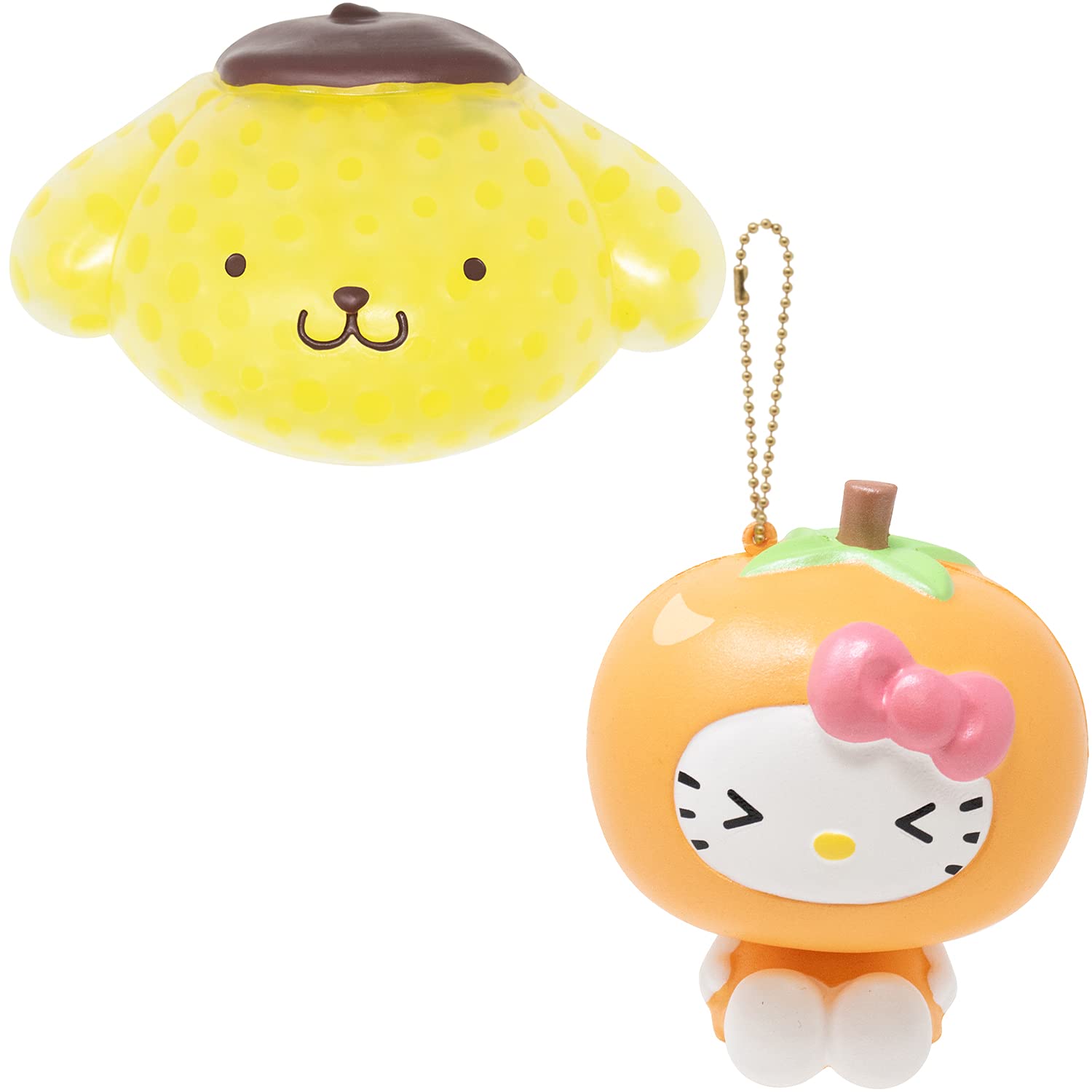 Sanrio Hello Kitty & Friends Squishy Set - Pompompurin Water Bead Ball & Fruits Veggies Persimmon Squishies | Kawaii Party Favors, Birthday Gifts for Boys & Girls | Stress Relief Toys for Kids, Office Desk Decor