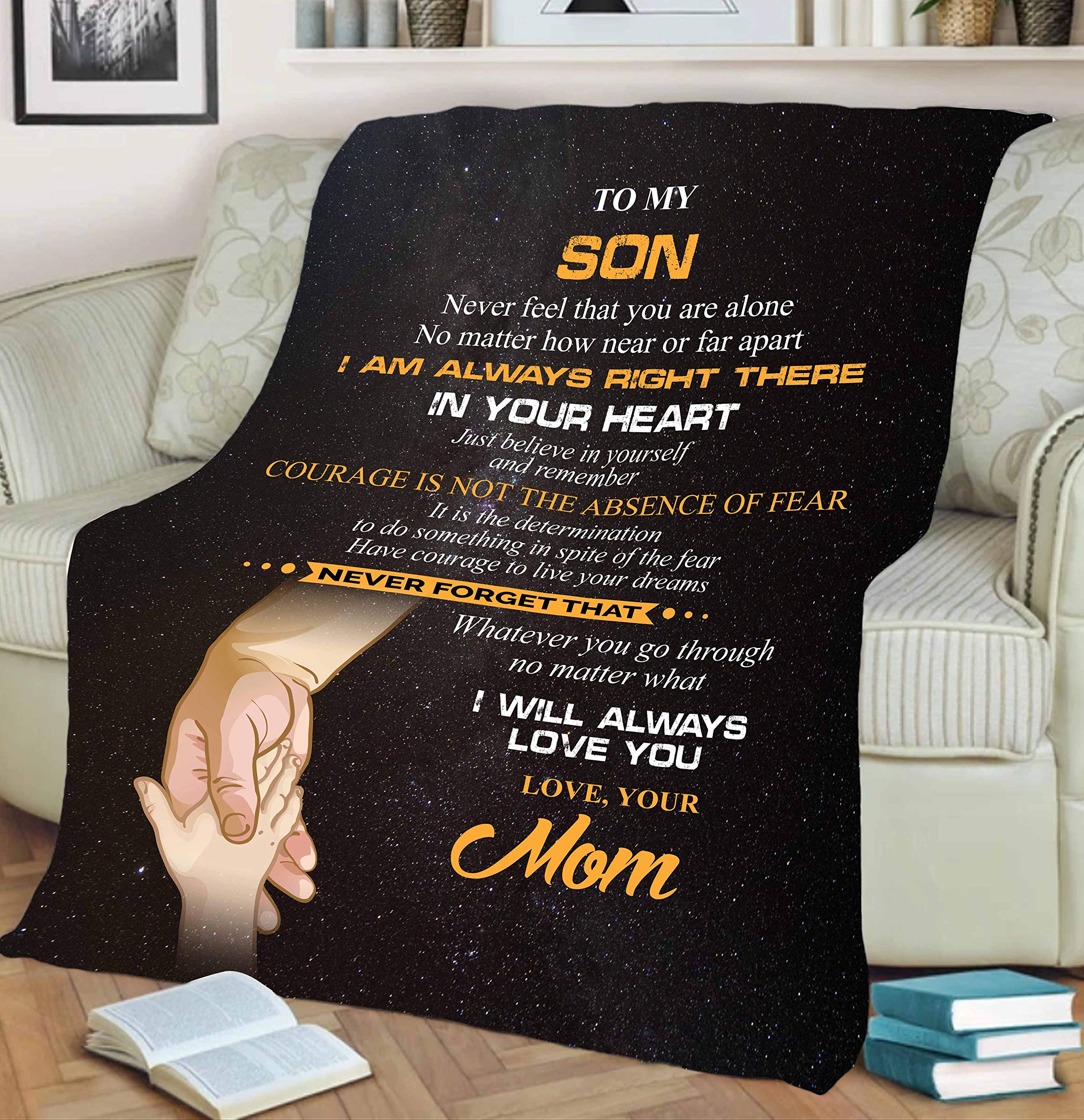 Premium Inspirational Blanket for Son - 'Courage is Not The Absence of Fear' Quote - Soft Comfort Throw Gift for Birthday, Children's Day & Christmas - Perfect for Bedroom, Nursery or Thoughtful Present