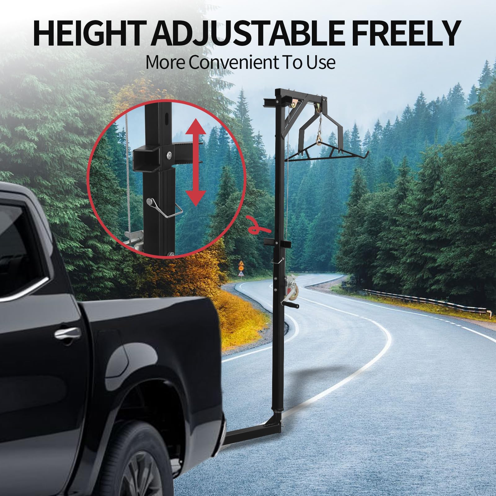 Heavy Duty Truck Hitch Game Hunting Hoist - 400 lb Capacity Complete Kit with Winch & Gambrel for Deer Processing, Skinning and Cleaning | Perfect for Field Dressing, Camping & Outdoor Hunting Adventures