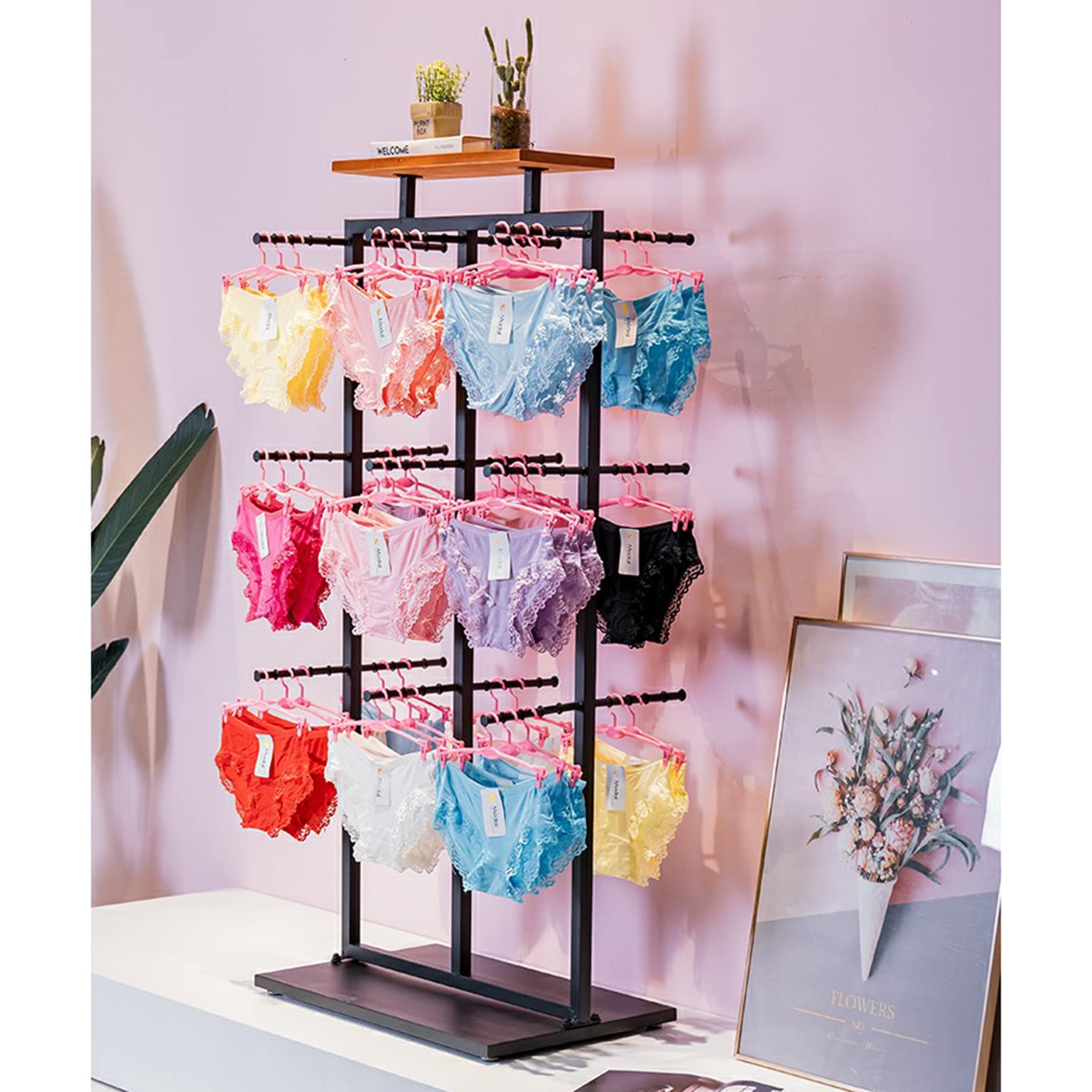 Metal Garment Rack - Heavy Duty Double Sided Clothing Display Stand with Top Shelf for Boutique, Retail & Home Use | Commercial Hanging Organizer for Socks, Underwear & Belts | Perfect for Stores, Malls & Closet Organization