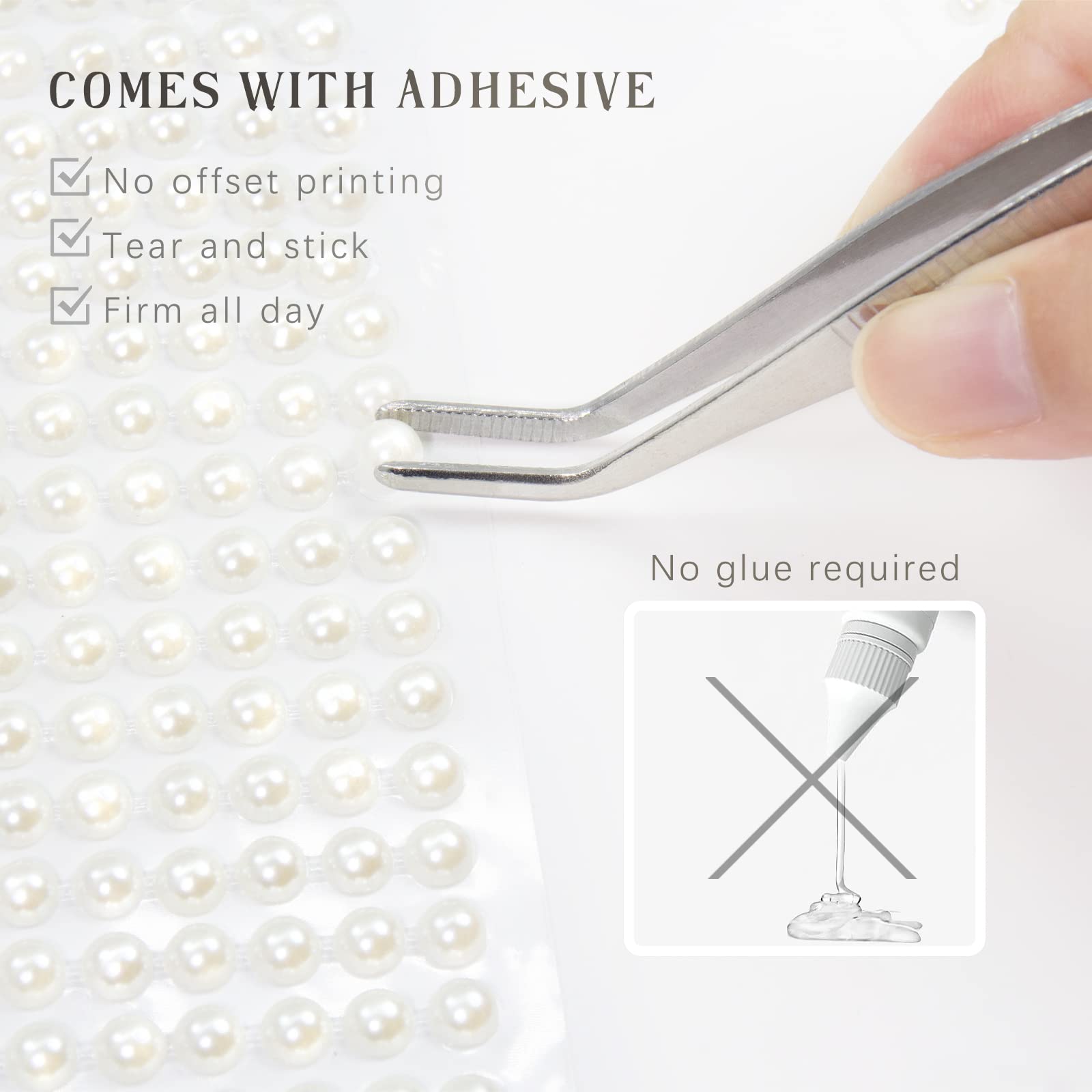 5 Sheets White Pearl 3D Self-Adhesive Rhinestone Stickers - 3mm/4mm/5mm/6mm Temporary Tattoo Gems for Nails, Face, Eyes & Body - Perfect for DIY Nail Art, Costume Makeup, Festival Outfits & Body Jewelry