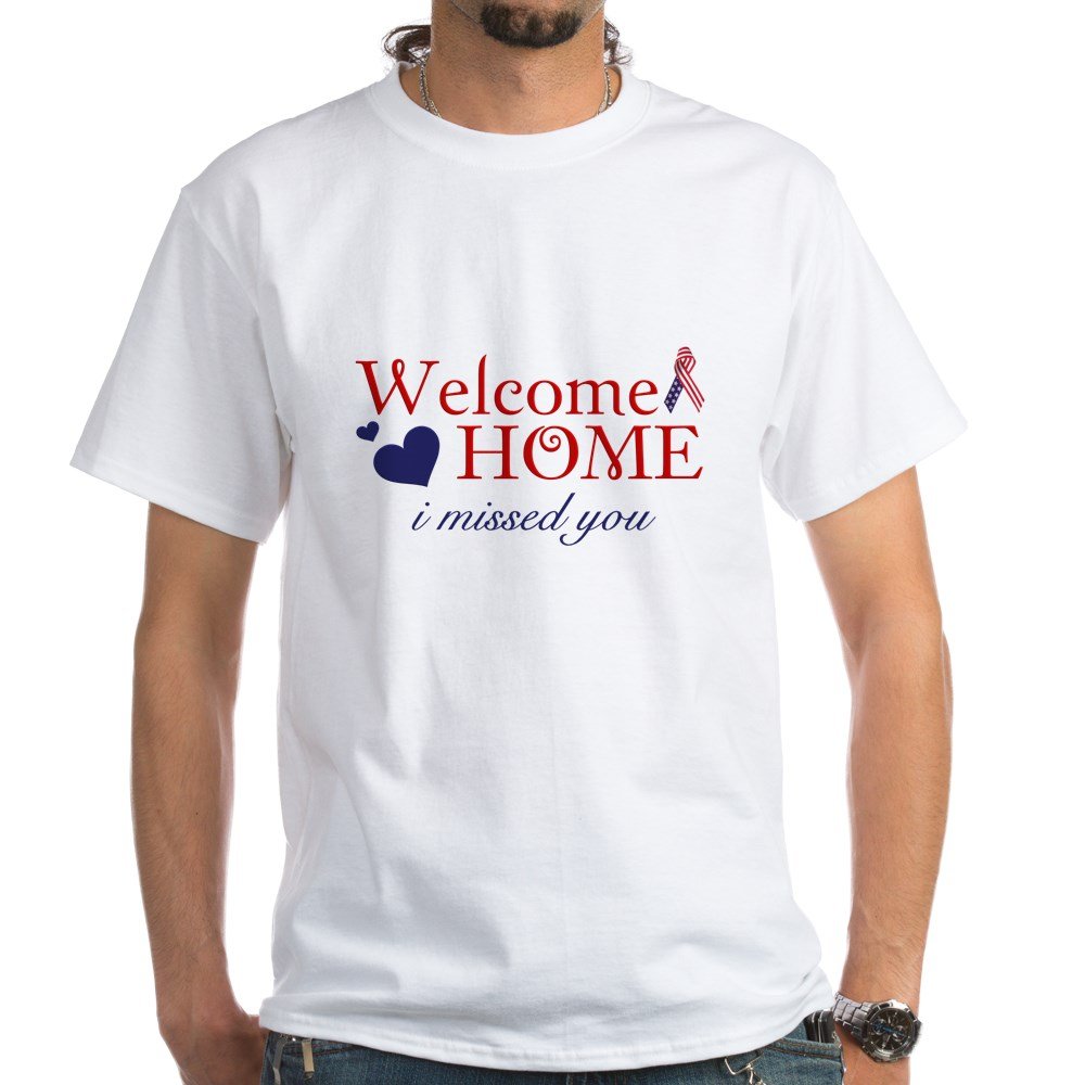 Welcome Home White Cotton T-Shirt for Men & Women - Soft Comfortable Casual Tee - Perfect for Family Reunions, Homecoming & Housewarming Gifts