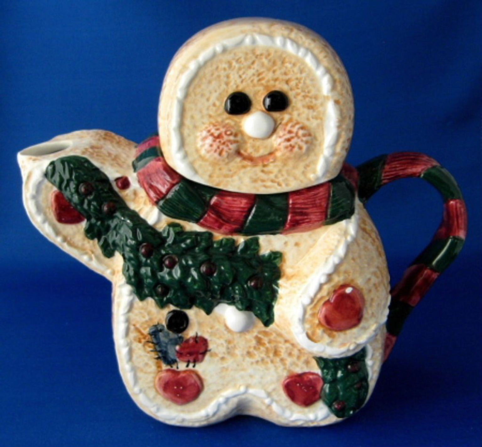 Large Hand-Painted Christmas Gingerbread Boy Ceramic Teapot - Holiday Gift for Tea Lovers, Perfect for Festive Gatherings & Cozy Winter Evenings