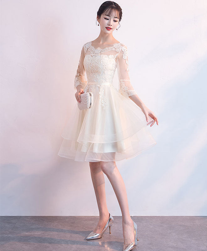 Elegant Champagne Tulle Lace Short Prom Dress | Homecoming Party Gown | Perfect for Prom Night, Homecoming Dance & Special Occasions