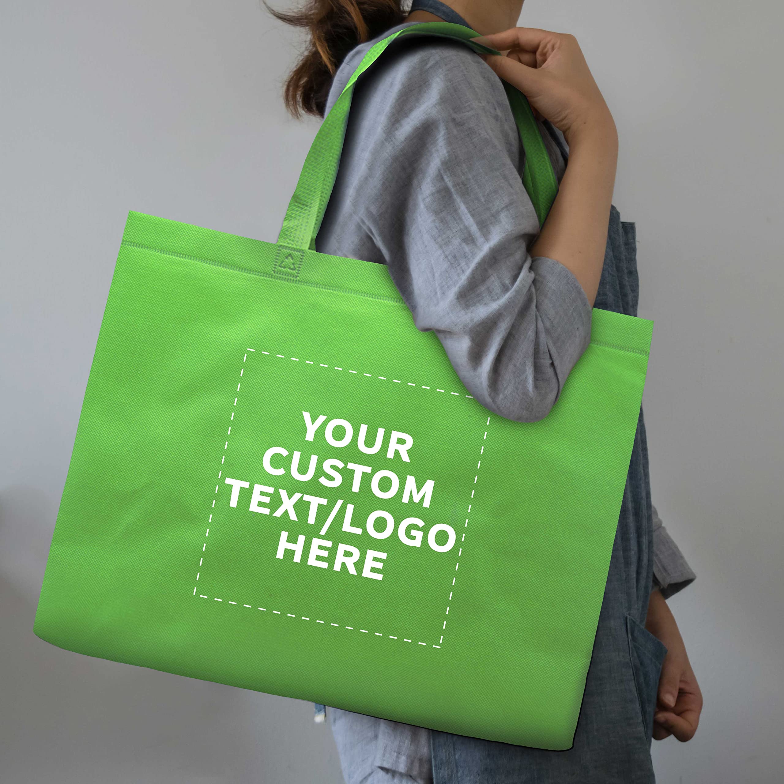Custom Jumbo Reusable Tote Bags Bulk Pack of 10 - Personalized Grocery Shopping Bags for Women, Promotional Gift Items - Lime Green | Perfect for Grocery Shopping, Beach Trips, and Corporate Events