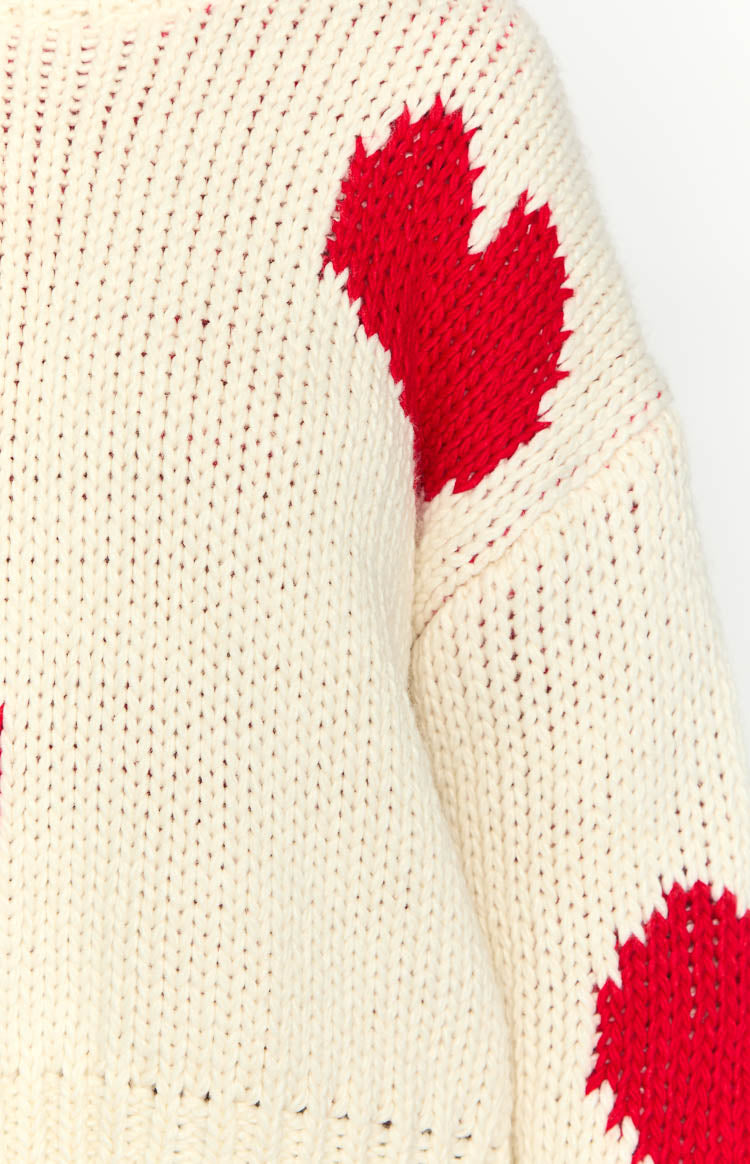 Chandi Cream Heart Chunky Knit Sweater for Women - Cozy Oversized Winter Pullover - Perfect for Christmas, Dates & Casual Outfits