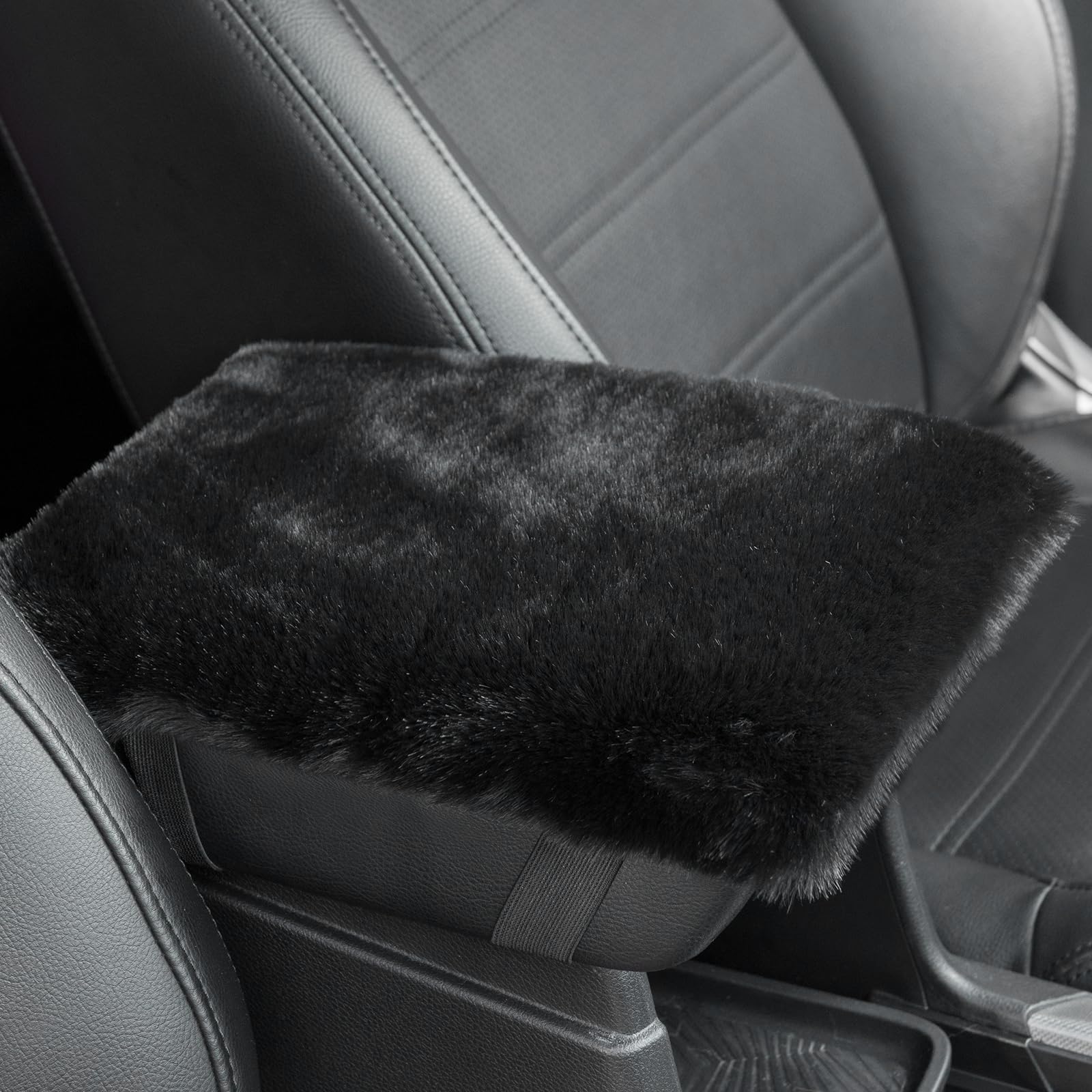 Premium Furry Car Armrest Cover - Soft Fluffy Center Console Pad for Cars, SUVs & Trucks - Universal Fit for Most Vehicles - Black - Comfort & Style for Long Drives & Daily Commutes