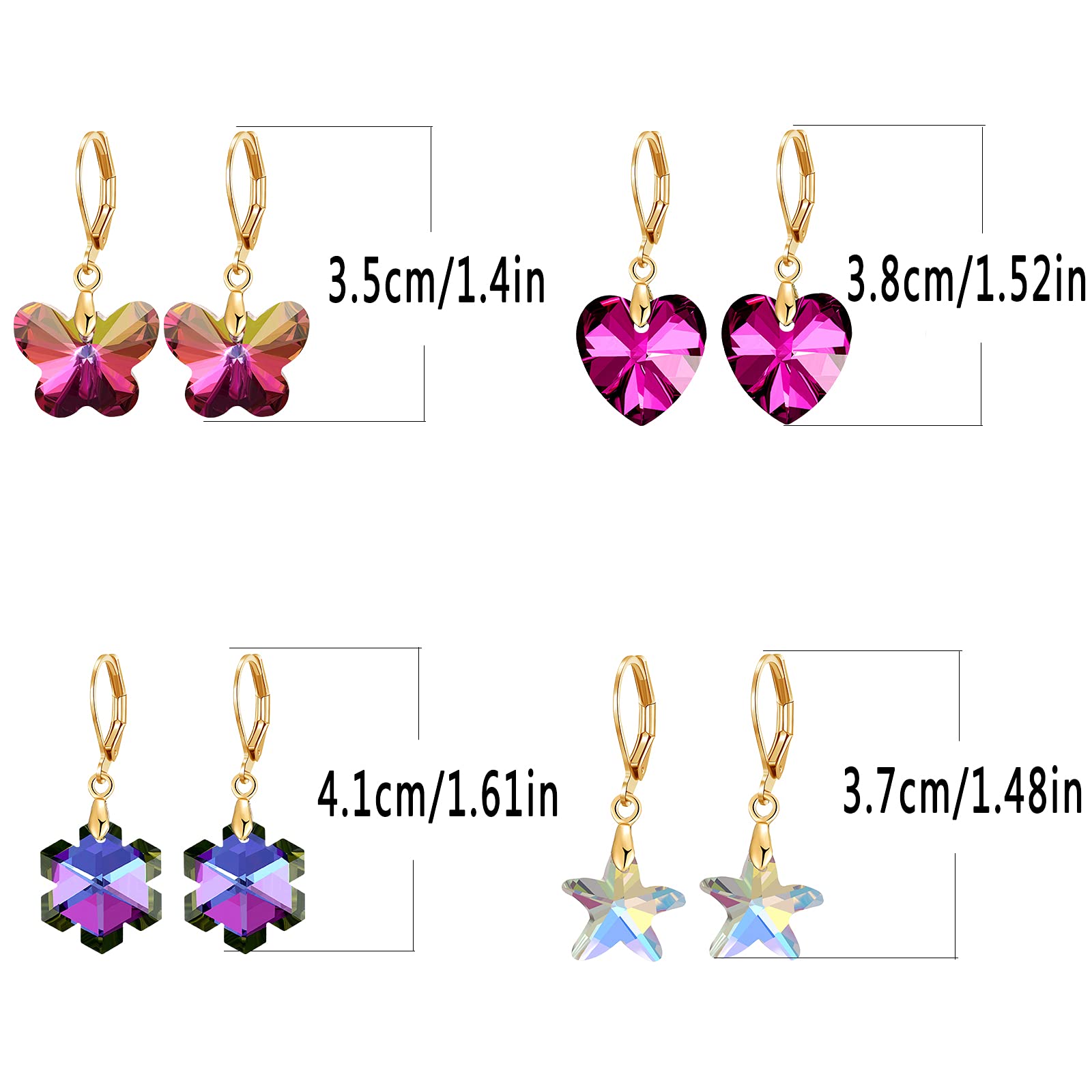 16 Pairs Multi-Color Small Dangle Earrings for Women - Crystal Earrings Set with Butterfly, Heart & Teardrop Shapes | Perfect for Parties, Weddings & Everyday Wear
