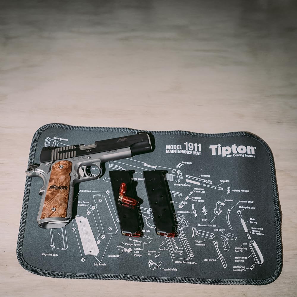 Tipton 1911 Gun Cleaning Mat - Non-Slip Neoprene Pistol Maintenance Mat with Handgun Schematic Diagram | Perfect for Firearm Cleaning, Gunsmithing & Range Sessions