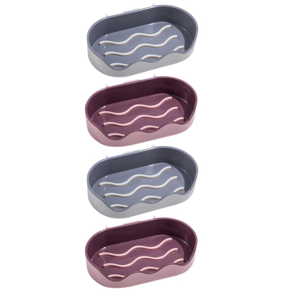 Mobestech 4-Pack Wall Mount Soap Dish with Drain Holes - Bar Soap Holder for Shower, Bathroom & Kitchen - Durable Plastic Soap Saver Tray (White & Pink) - Perfect for Keeping Countertops Dry and Organized