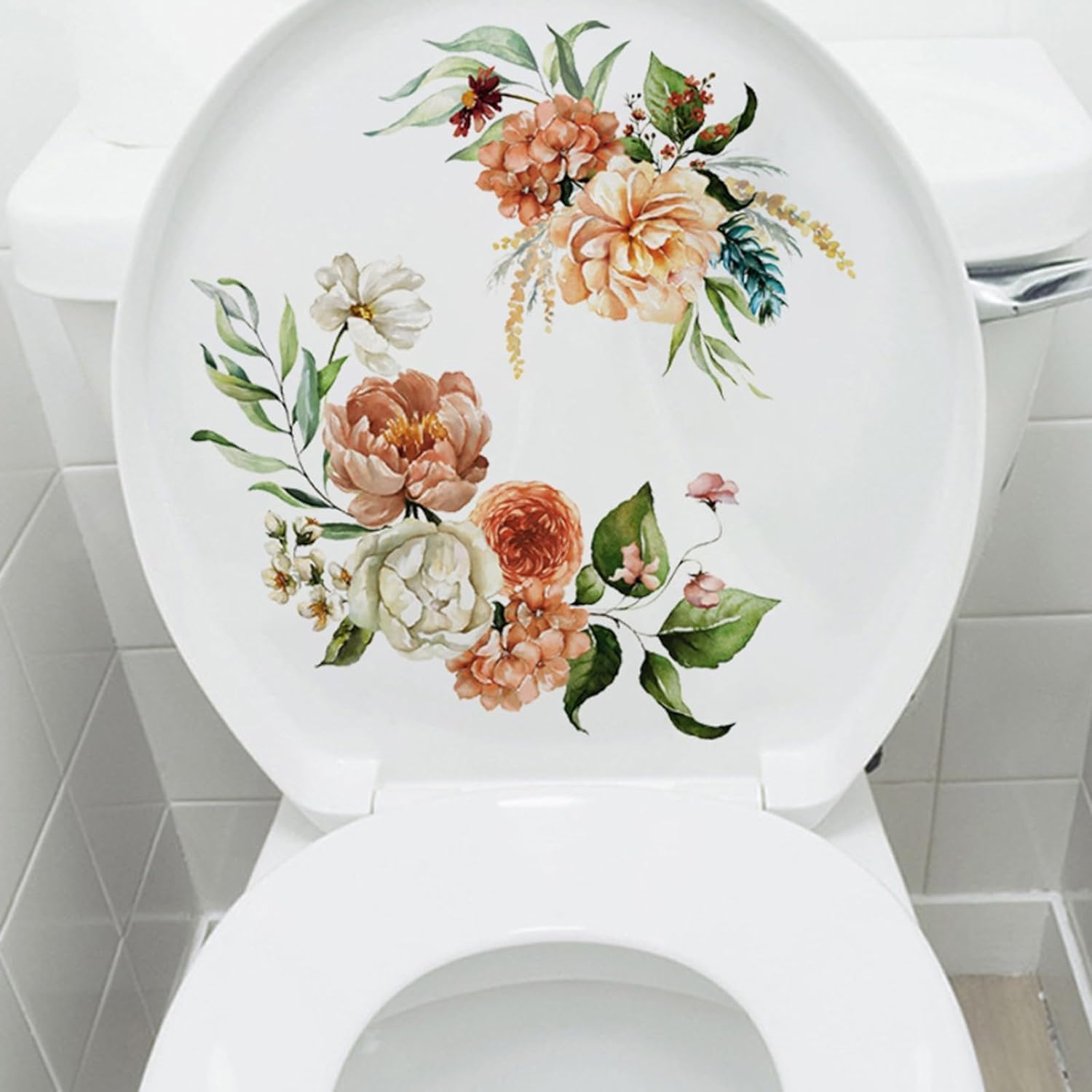 Waterproof Self-Adhesive Toilet Stickers - Floral Bathroom Decor Stickers for Toilet Seat & Tank Cover - Home Bathroom Accessories (Perfect for Home, Apartment, and RV Bathroom Decoration)