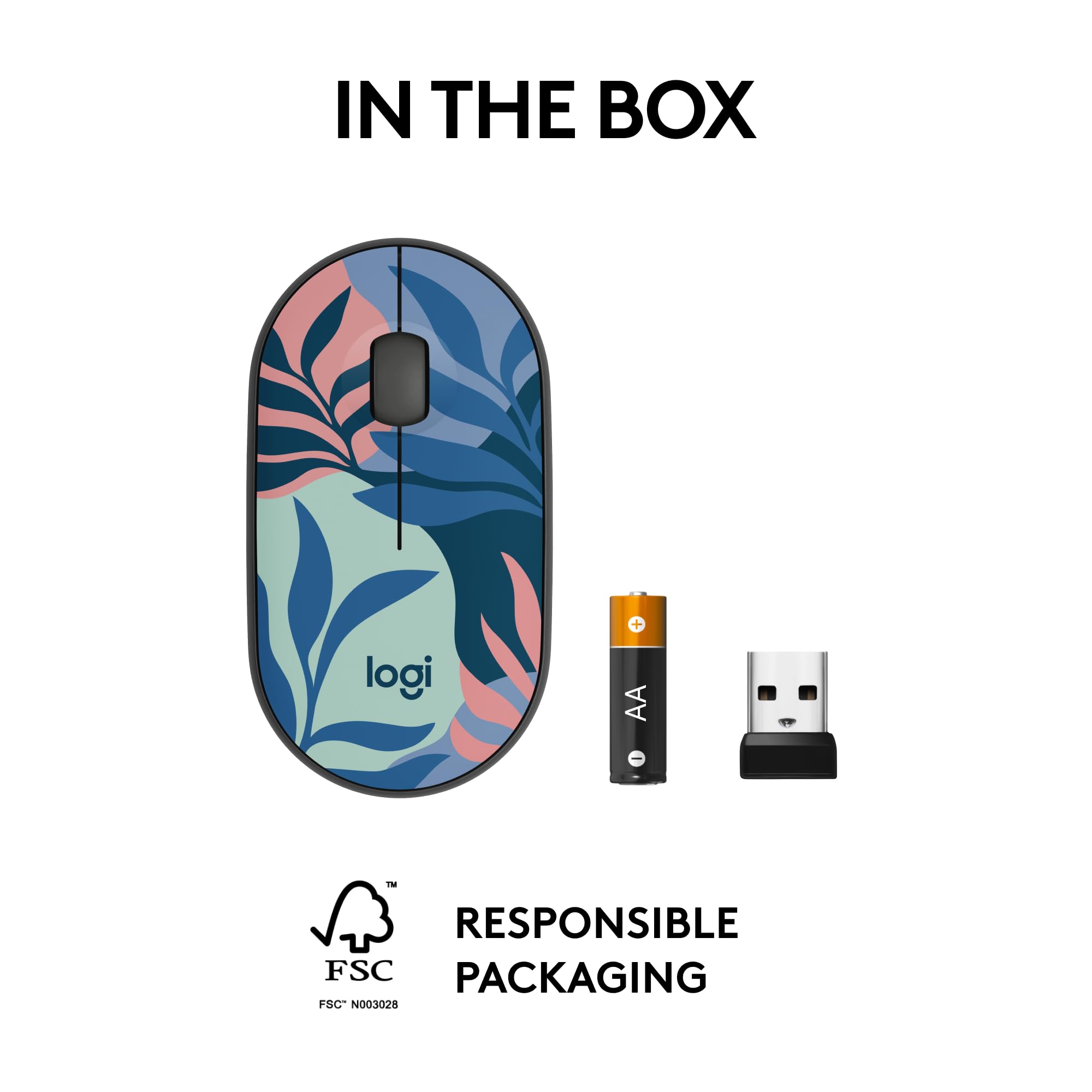 Logitech M340 Wireless Mouse with Silent Click - Limited Edition Floral Leaves Design, USB Receiver, Compatible with Laptop, PC, Windows, Chrome, Surface - Perfect for Office, Home & Travel Use