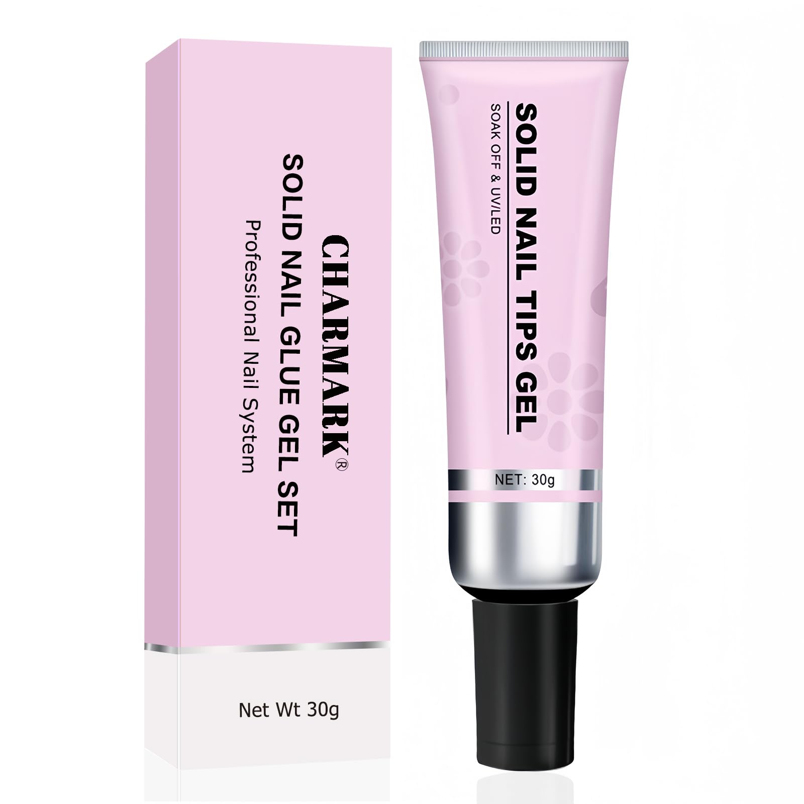 CHARMARK 30g Solid Nail Gel Glue for Press on Nails - Soft Acrylic UV Cured Fake Nails Adhesive - Long Lasting Nail Art Salon Manicure Glue for Home & Professional Use - Perfect for DIY Nails, Extensions, and Salon Quality Manicures