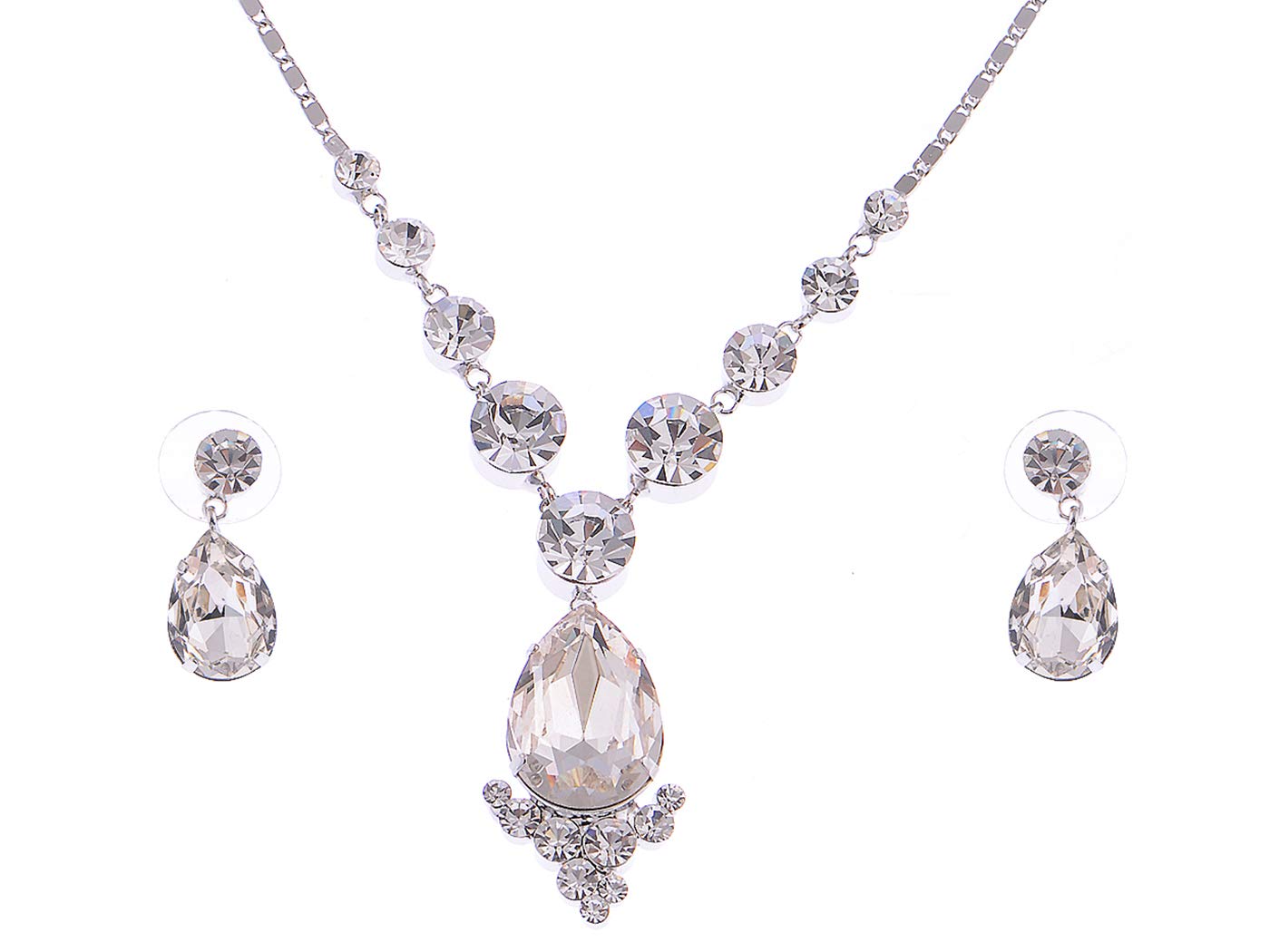 Alilang Elegant Crystal Prismatic Bejeweled Charm Earrings & Necklace Set - Perfect for Weddings, Parties & Special Occasions