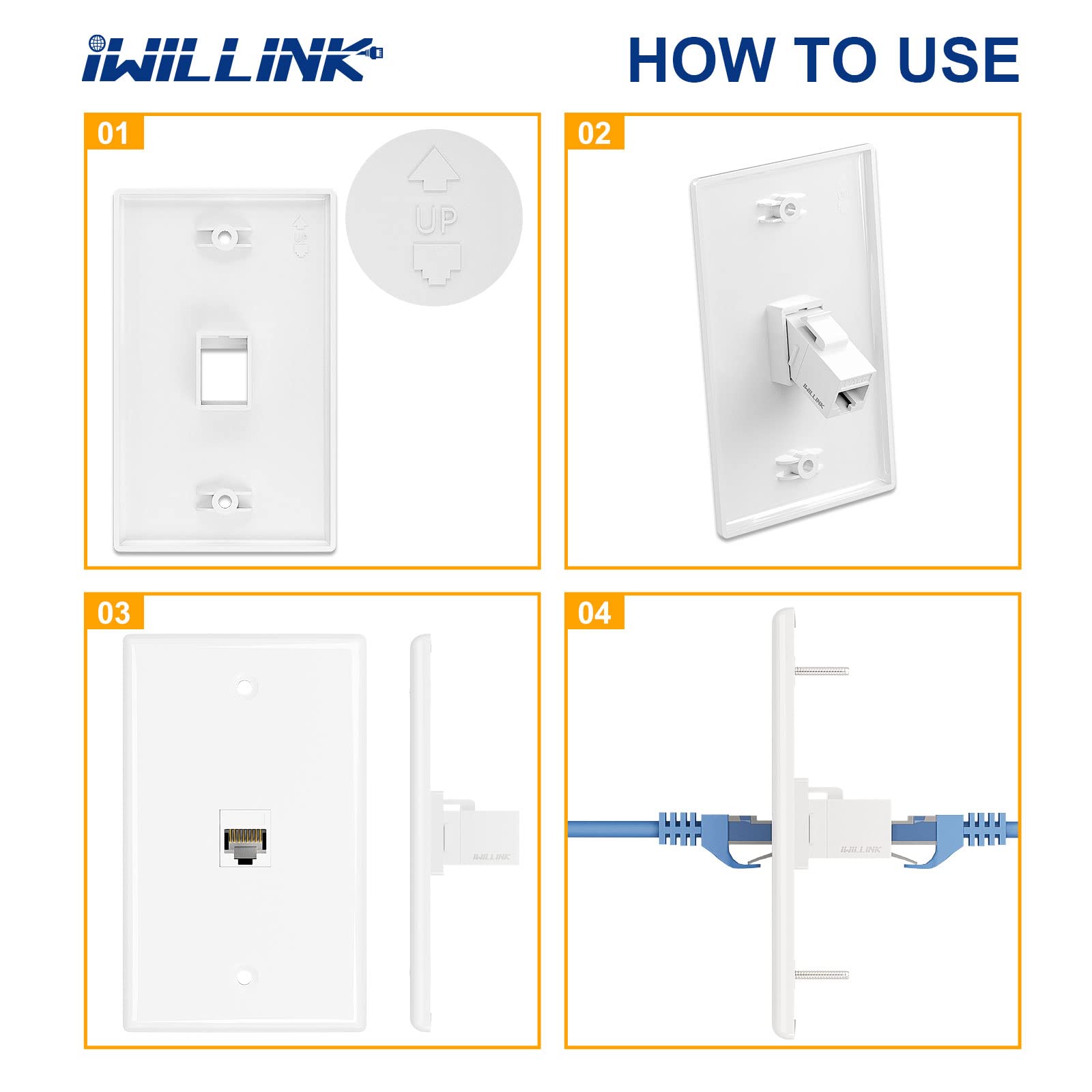 Iwillink 10-Pack Low Profile 3-Port Keystone Wall Plate for Ethernet & Network Jacks - White - Perfect for Home & Office Network Installations