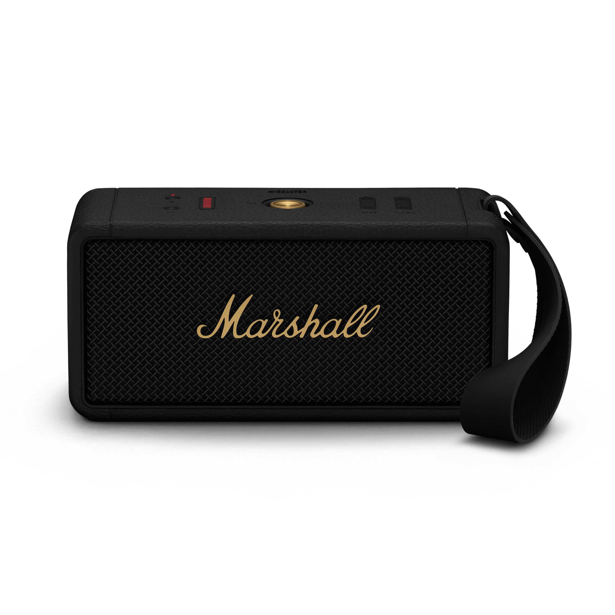 Marshall Middleton Portable Bluetooth Speaker - Wireless Outdoor Speaker with Rich Bass, IP67 Waterproof, 20+ Hours Playtime - Perfect for Travel, Camping, Beach & Home Use (Black & Brass)