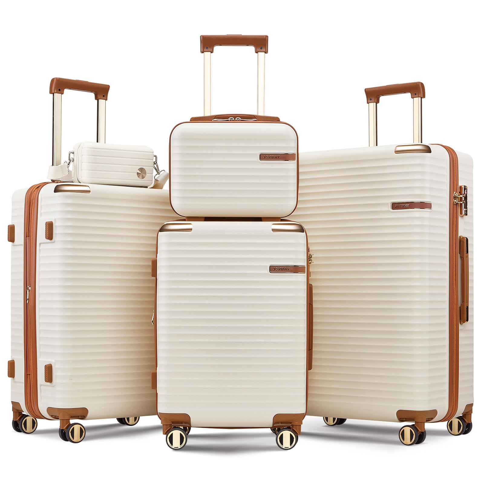 Joyway 5-Piece Expandable Luggage Set with TSA Lock - Lightweight Hard Shell Suitcase with 360° Spinner Wheels for Travel - White | Perfect for Family Vacations, Business Trips & International Travel