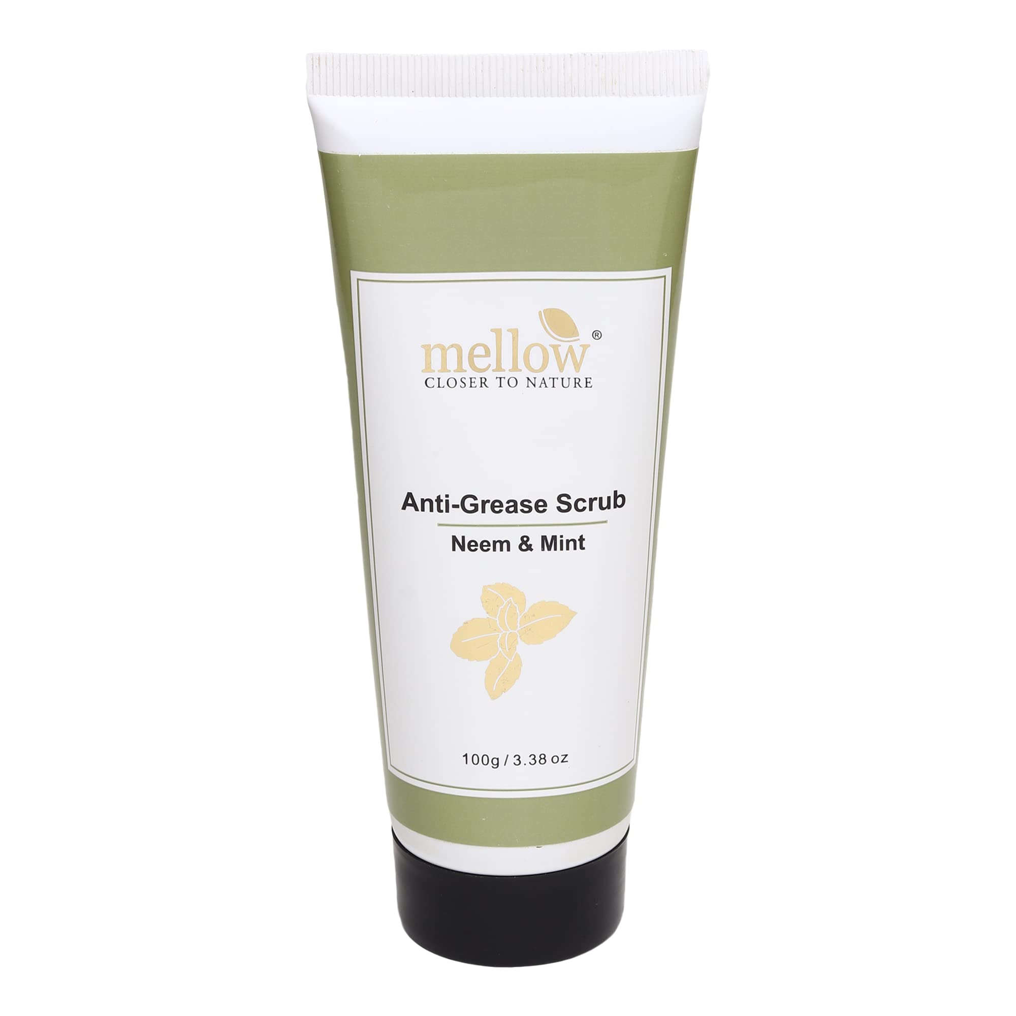 Mellow Herbals Ayurvedic Anti Grease Face Scrub (100G) with Mint, Neem & Oat Grains - Treats Blackheads & Acne, Deep Cleanses Pores & Stimulates Blood Circulation | AYUSH Certified, GMO-Free, Paraben-Free, Silicone-Free | Perfect for Oily & Acne-Prone Skin - Morning & Night Skincare Routine