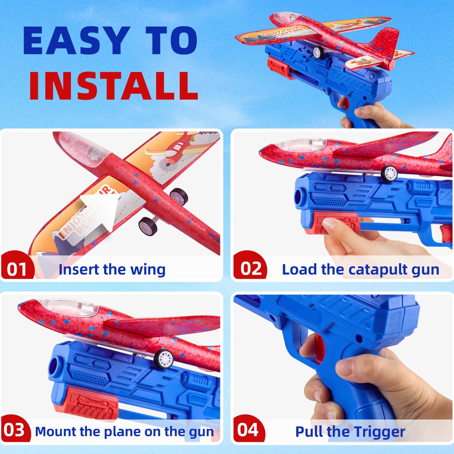6 Pack LED Foam Airplane Launcher Toys for Kids - 2 Flight Mode Glider Planes, Outdoor Flying Toys for Boys & Girls Ages 3-12 - Perfect Birthday Gift & Educational STEM Toy for Backyard Play, Park Activities and Family Fun