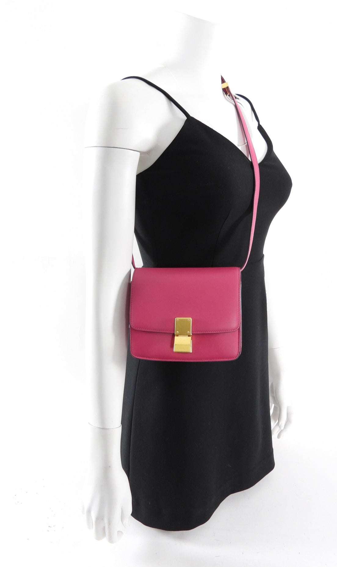 Celine Small Box Bag in Cherry Pink Leather - Elegant Crossbody Purse for Women, Perfect for Date Nights & Special Occasions