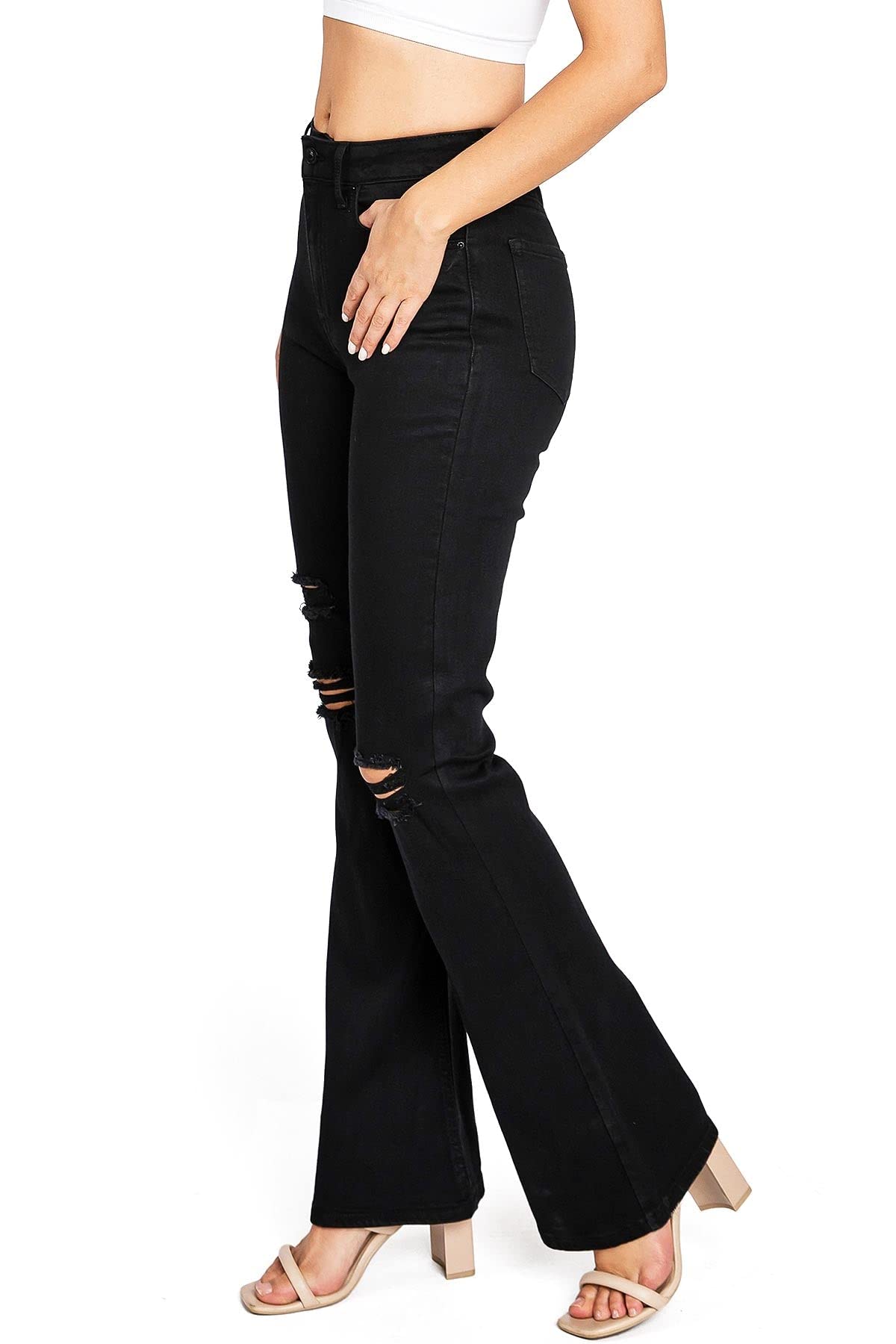 Women's High Rise Bell Bottom Flare Jeans - Sustainable Wax Denim for Juniors | Perfect for Casual Wear, Retro Outfits & 70s Fashion