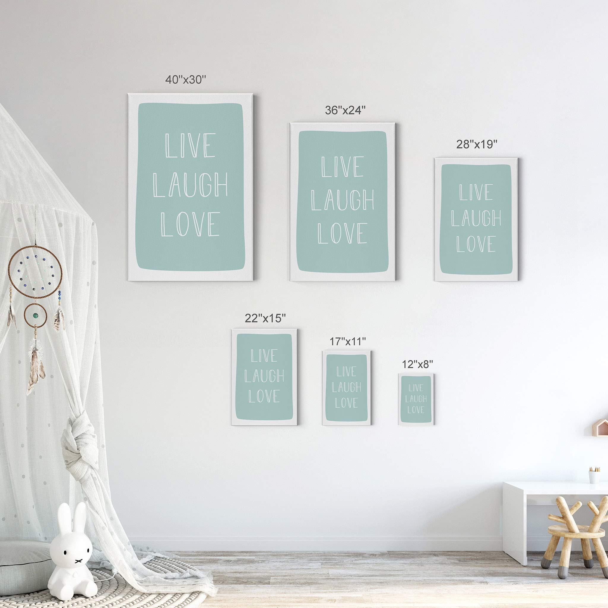 Live Laugh Love Canvas Wall Art - Turquoise Lettering Print for Nursery, Kids Room & Baby Decor | Ready-to-Hang 28x19 Inch Made in USA | Perfect for Bedroom, Playroom & Gift Giving