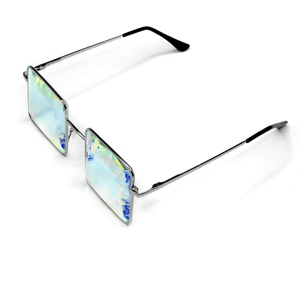 GloFX Square Kaleidoscope Glasses - Metal Frame Rainbow Light Diffraction Prism Glasses for EDM Festivals, Rave Parties, Concerts & Visual Entertainment